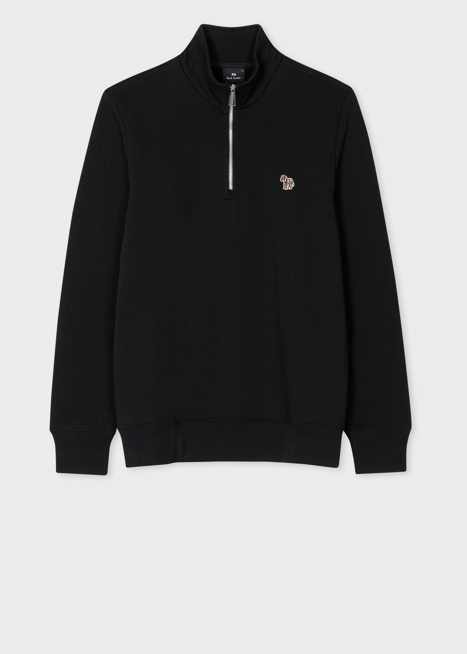 Men's Black Cotton Zebra Logo Zip-Neck Sweatshirt