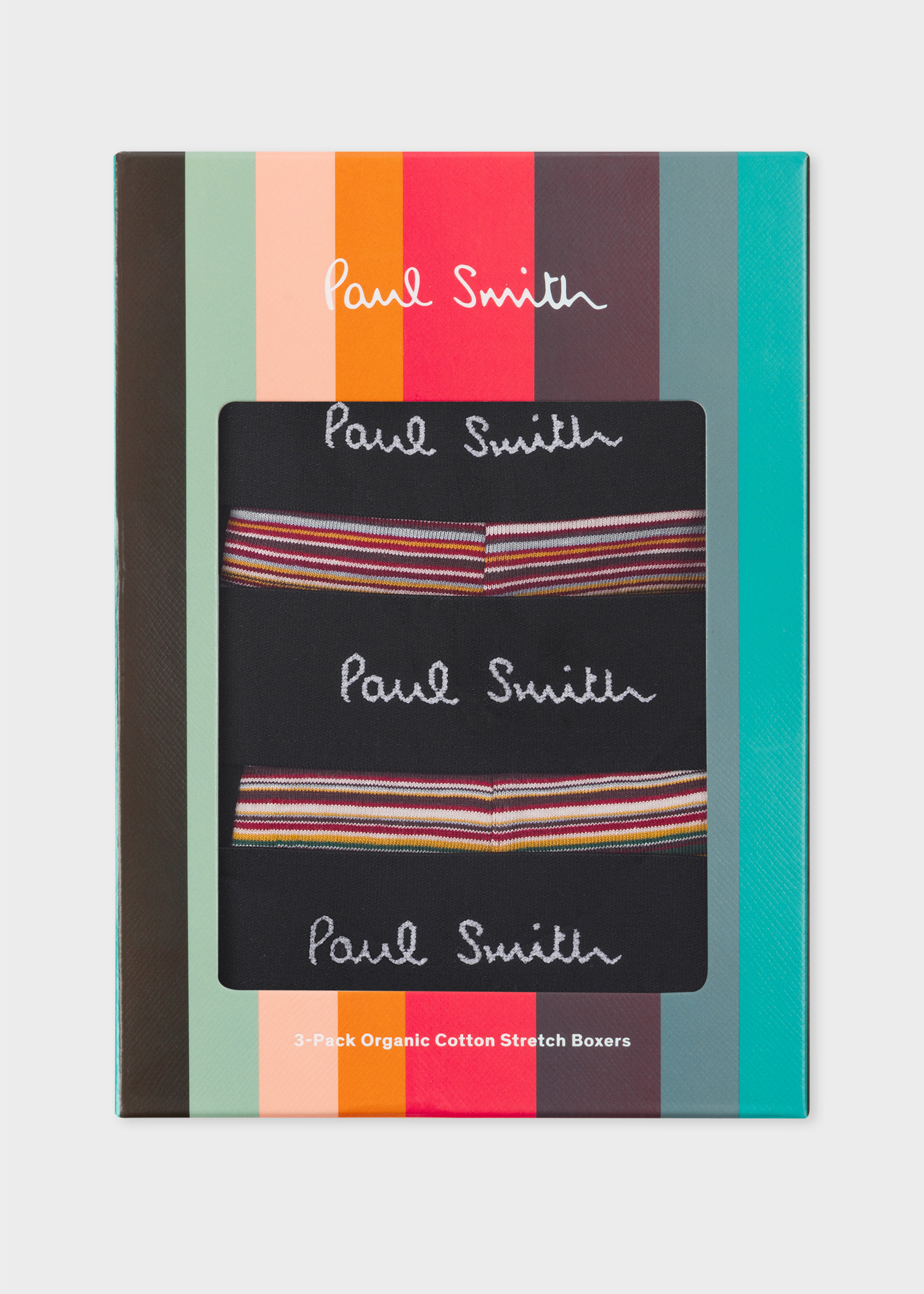 3 Boxer Brief Paul Smith Uomo In Cotone Organico - Mix Signature Stripe, Corti, Traspiranti, Vita Elastica, Confezione Multipla