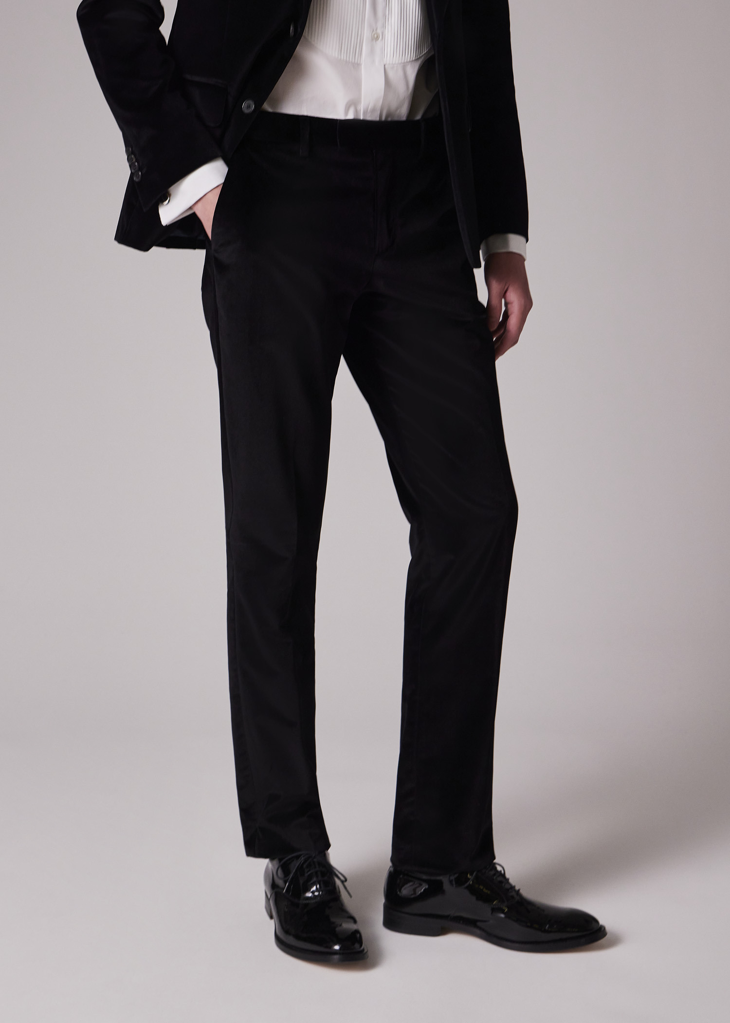 Slim-Fit Black Velvet Trousers thumbnail 2