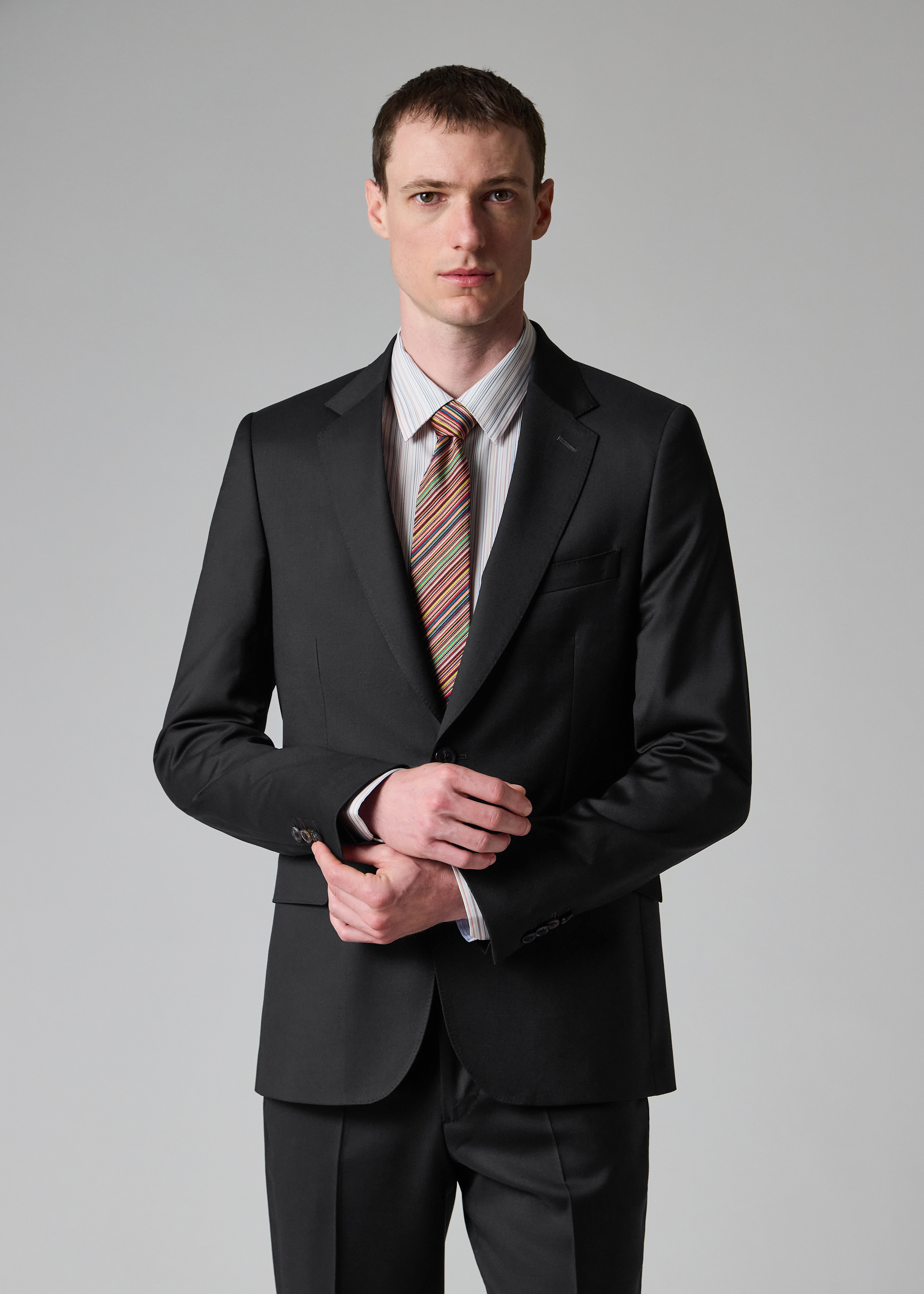 Men's Tailored-Fit Black Wool Twill Two-Button Suit