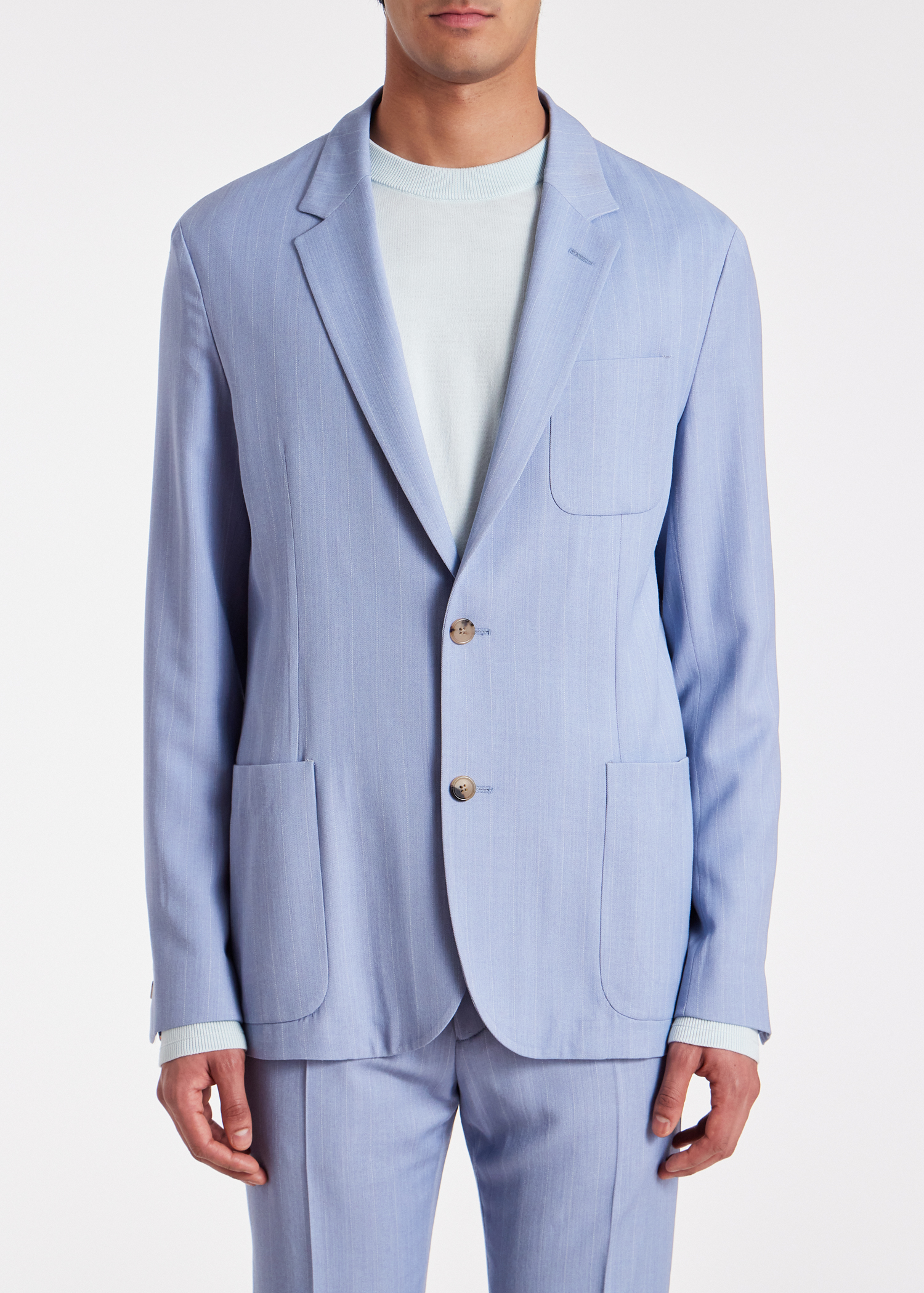 Light Blue Overdyed Pinstripe Patch Pocket Blazer thumbnail 2