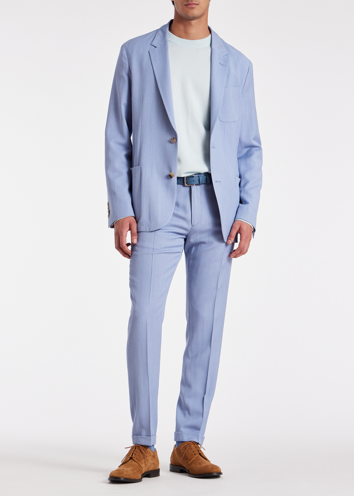 Light Blue Overdyed Pinstripe Patch Pocket Blazer primary image