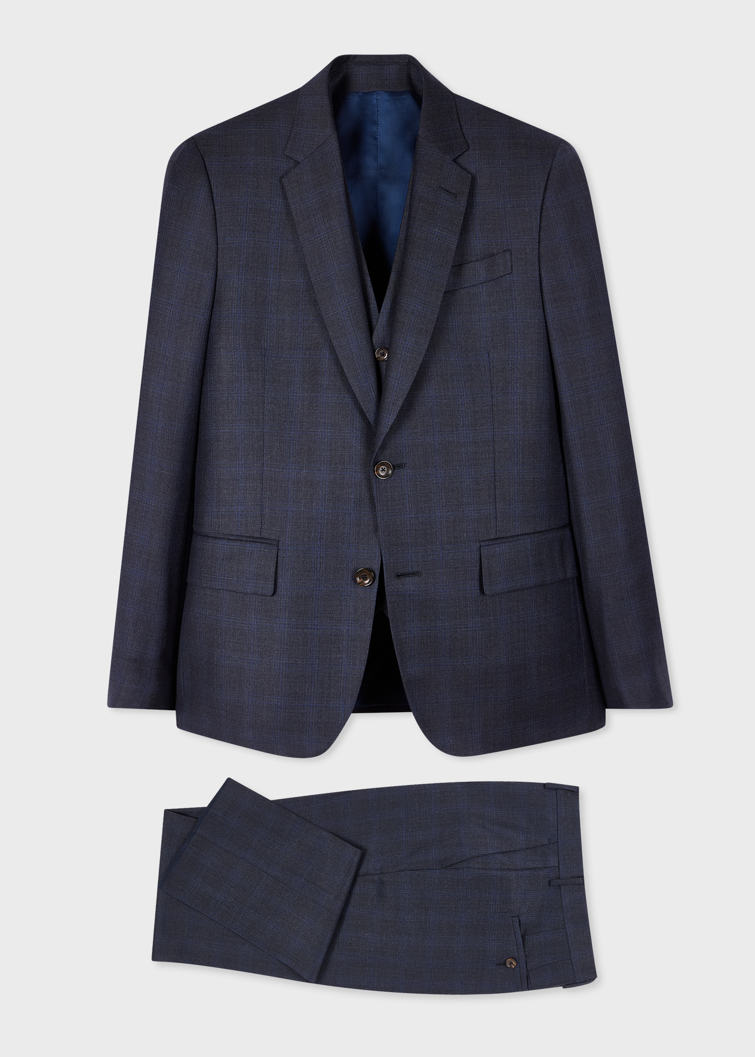 The Soho - Tailored-Fit Dark Blue Check Wool Three-Piece Suit thumbnail 6