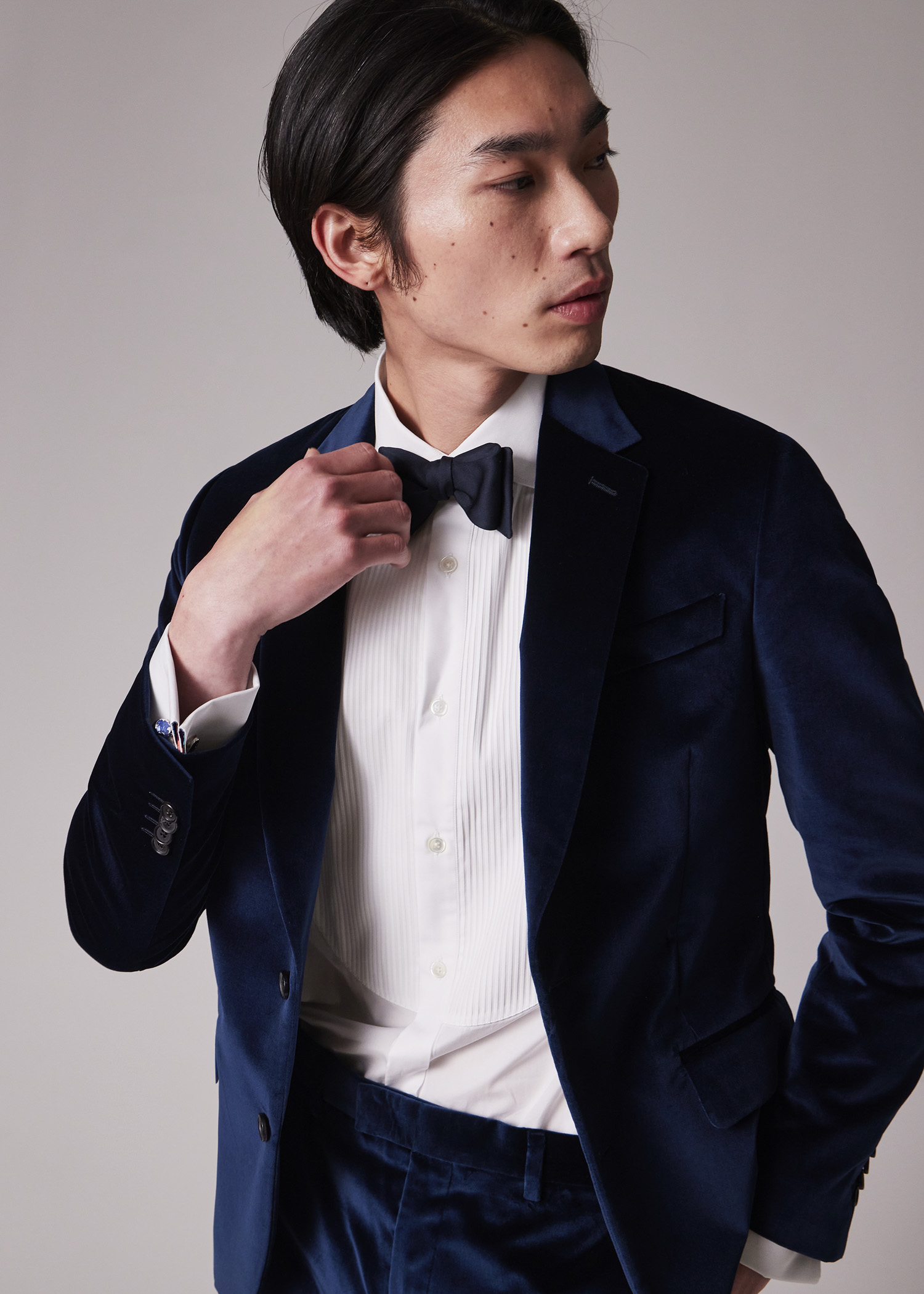 The Soho - Tailored-Fit Navy Velvet Blazer primary image