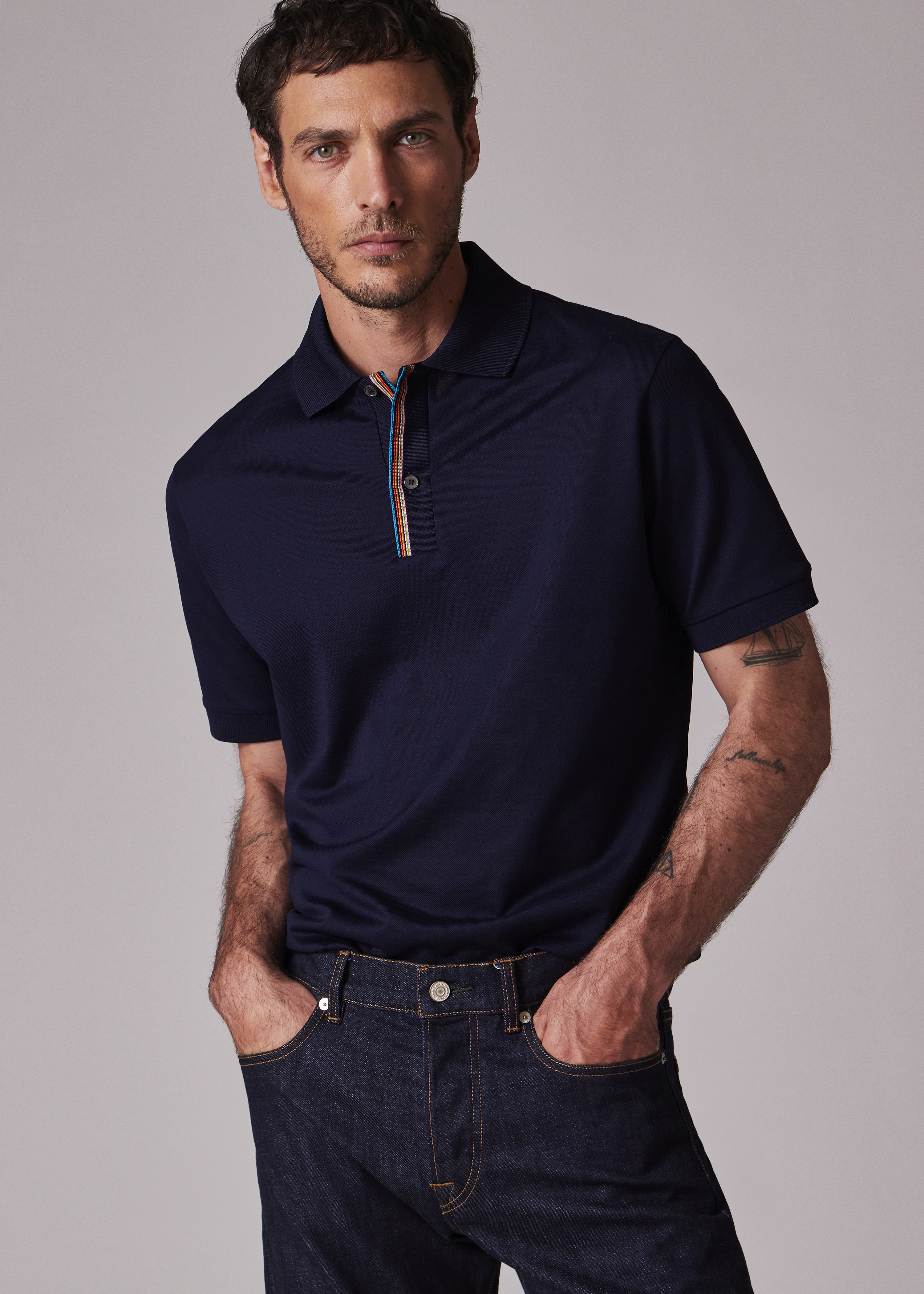 Paul Smith Dark Navy 'Signature Stripe' Trim Polo Shirt | King's Cross