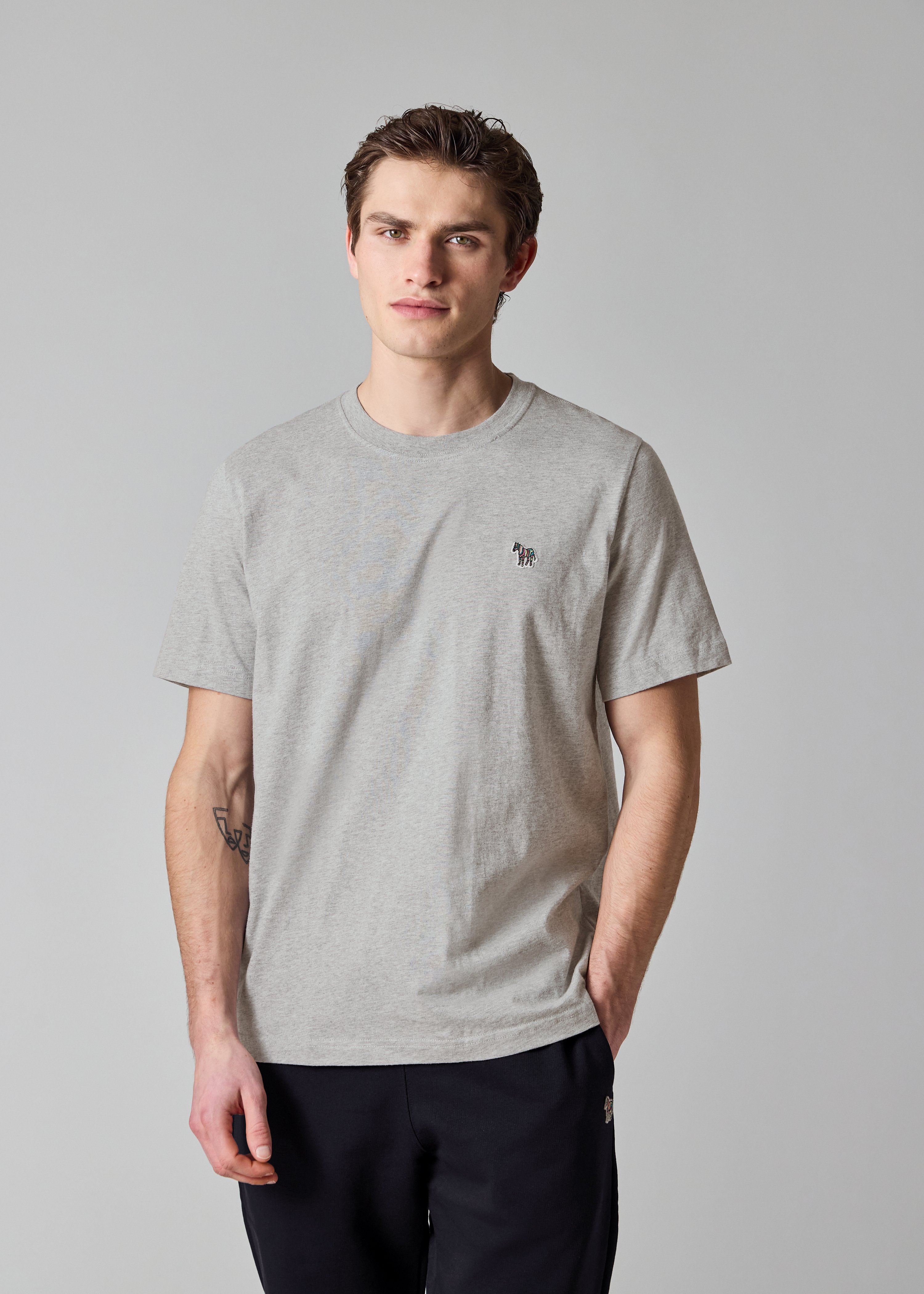 Men's Grey Marl Cotton Zebra Logo T-Shirt
