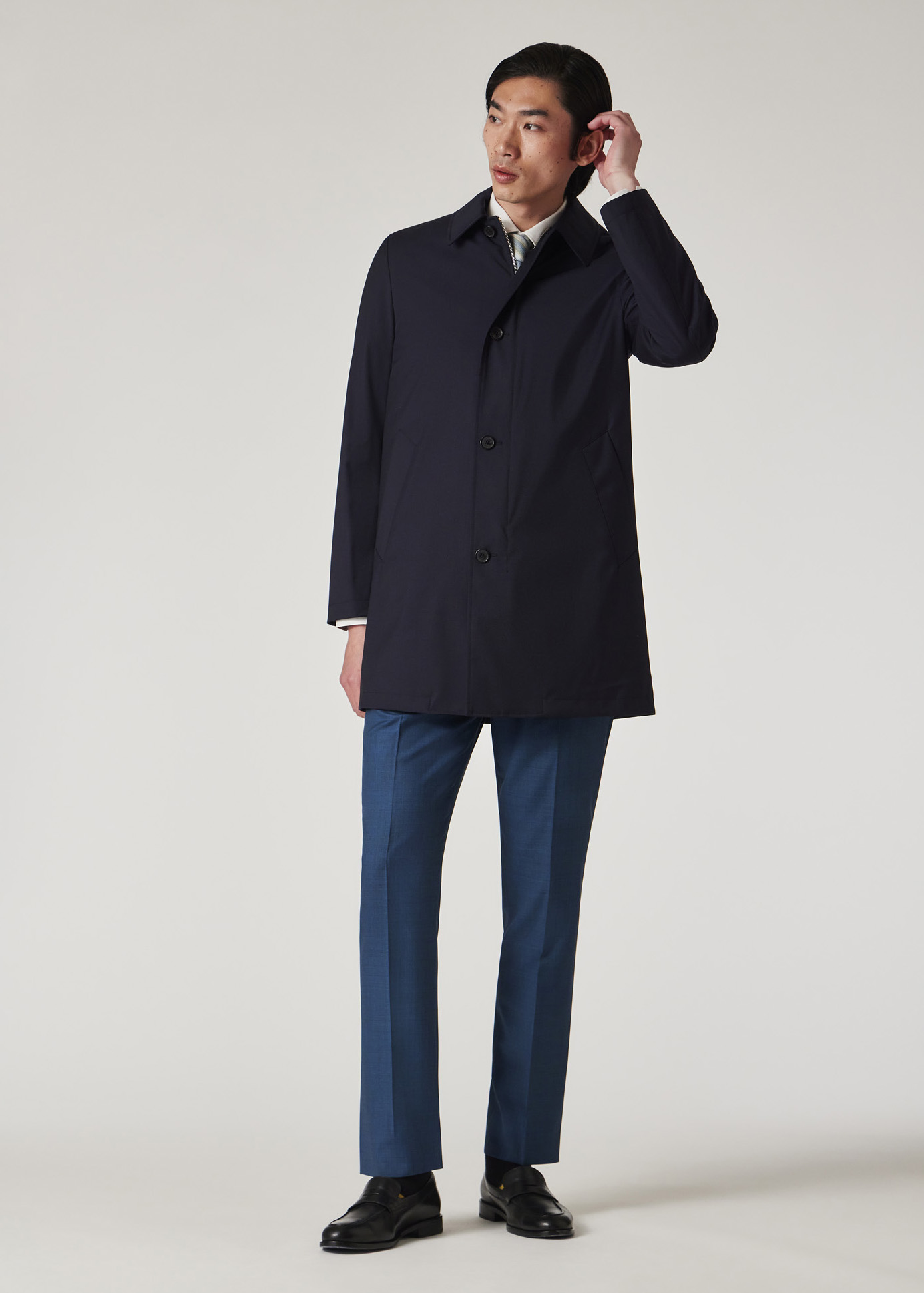 ジャケット・アウター Paul Smith LORO PIANA TRENCH COAT M Navy 'Storm System' Wool Mac With Detachable Gilet