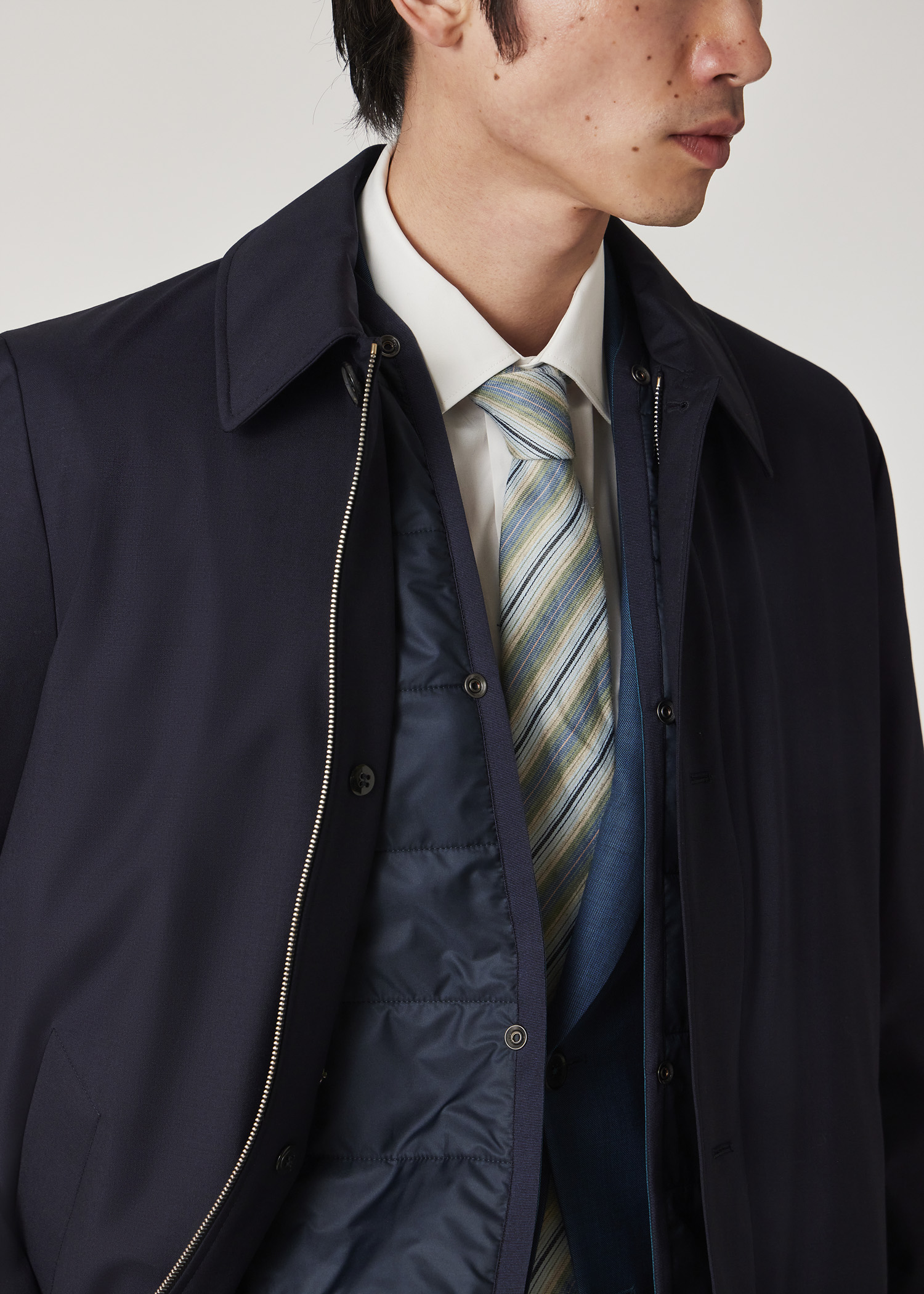ジャケット・アウター Paul Smith COLLECTION Balma Khan Coat L Navy 'Storm System' Wool Mac With Detachable Gilet
