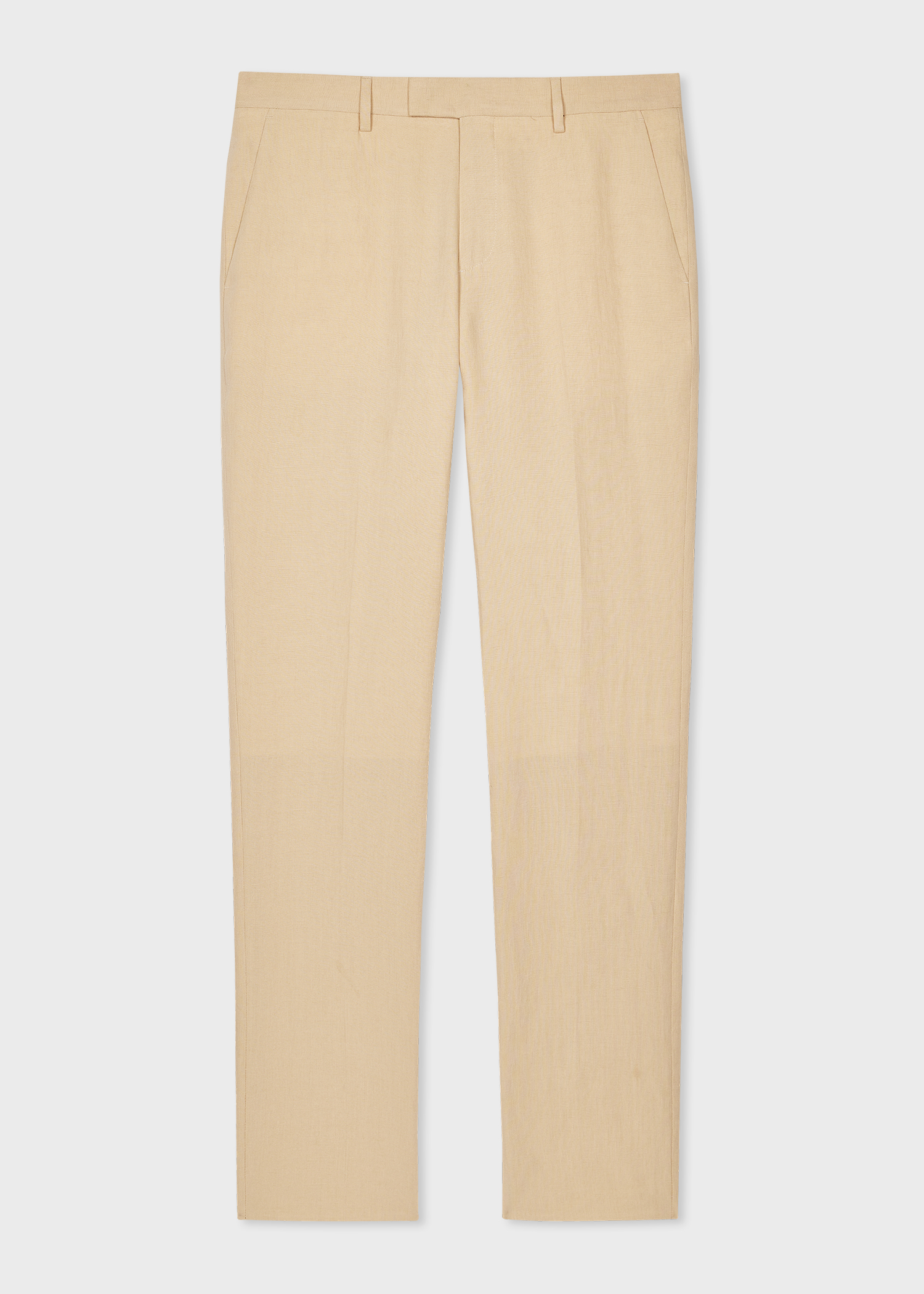 Beige Linen Tapered-Fit Trousers thumbnail 4