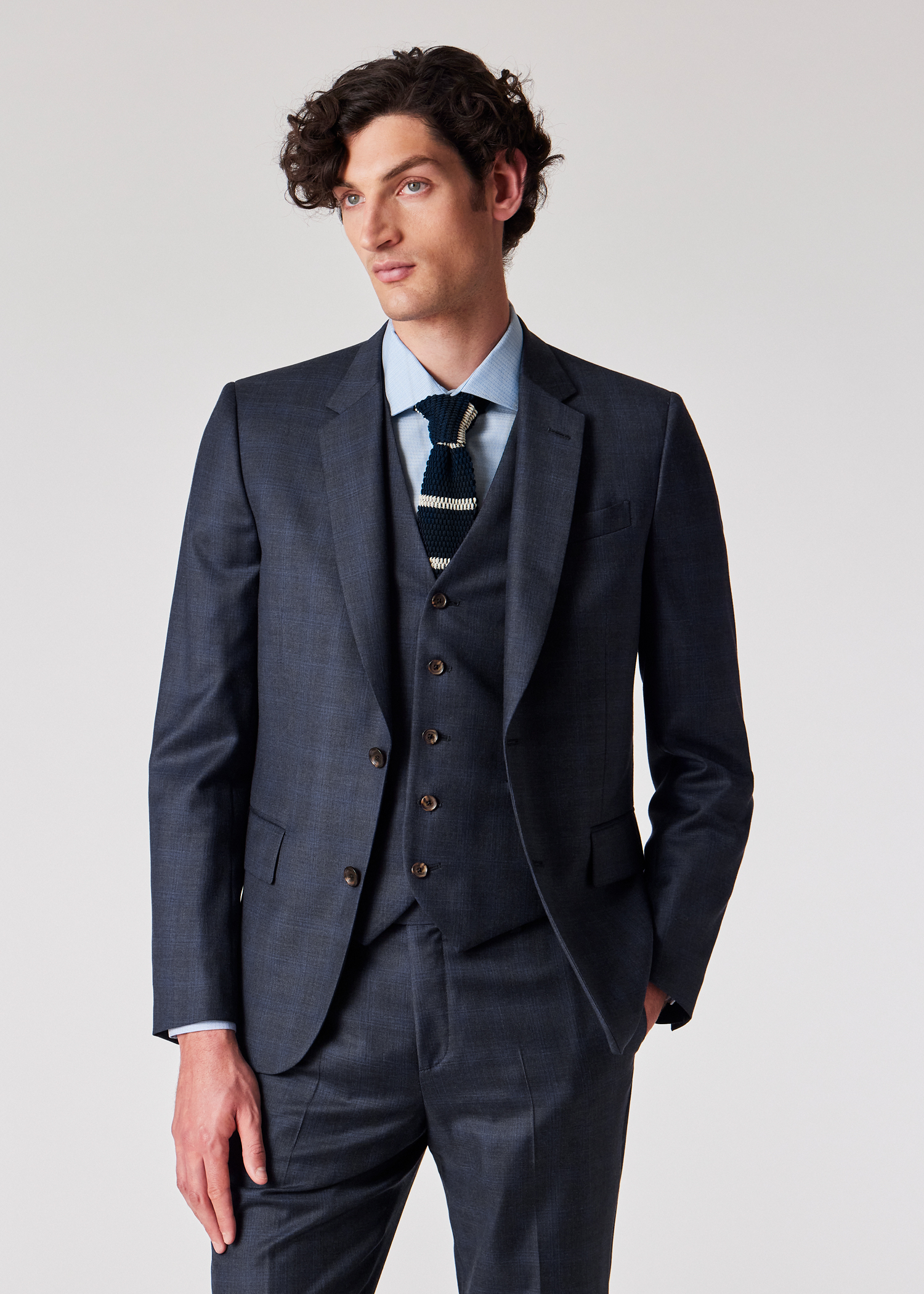 The Soho - Tailored-Fit Dark Blue Check Wool Three-Piece Suit thumbnail 2