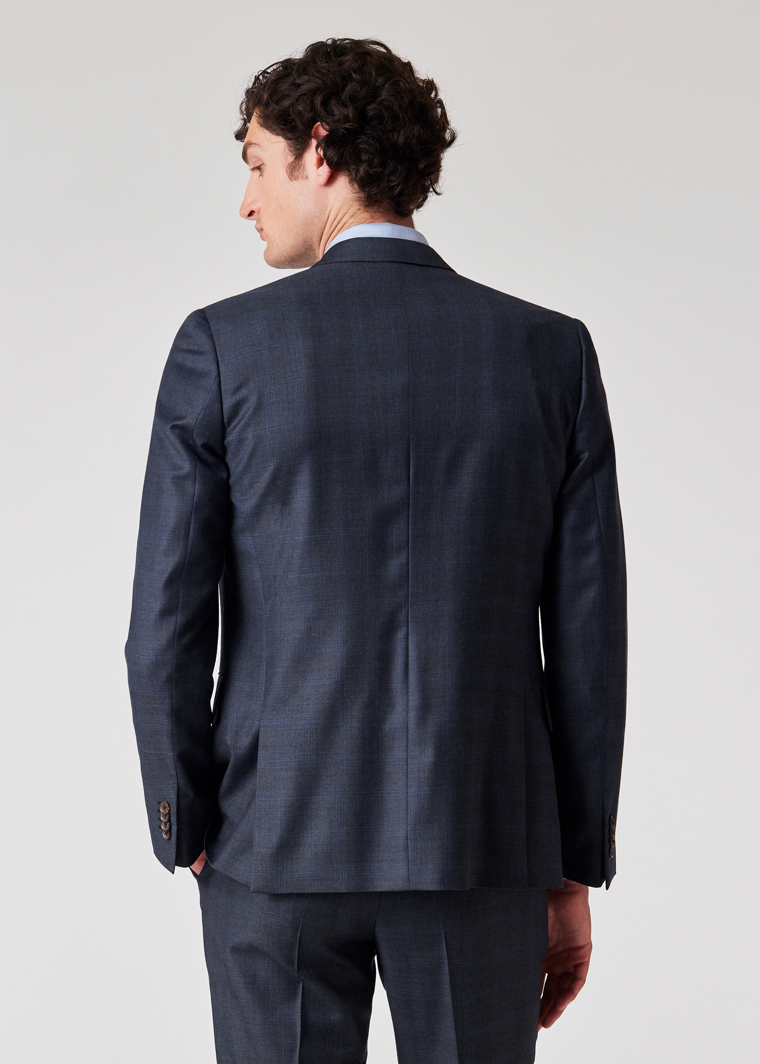 The Soho - Tailored-Fit Dark Blue Check Wool Three-Piece Suit thumbnail 3