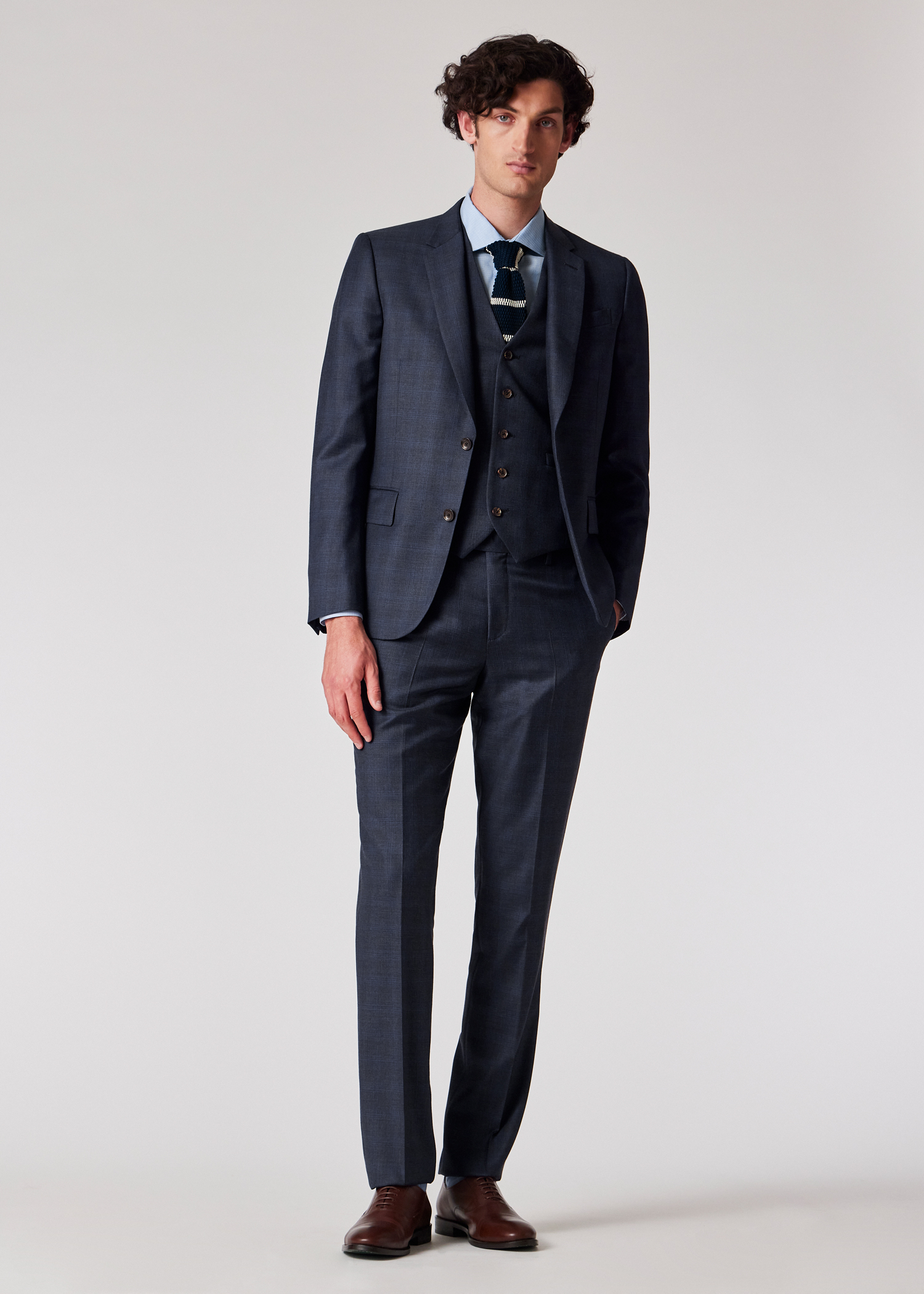 The Soho - Tailored-Fit Dark Blue Check Wool Three-Piece Suit primary image