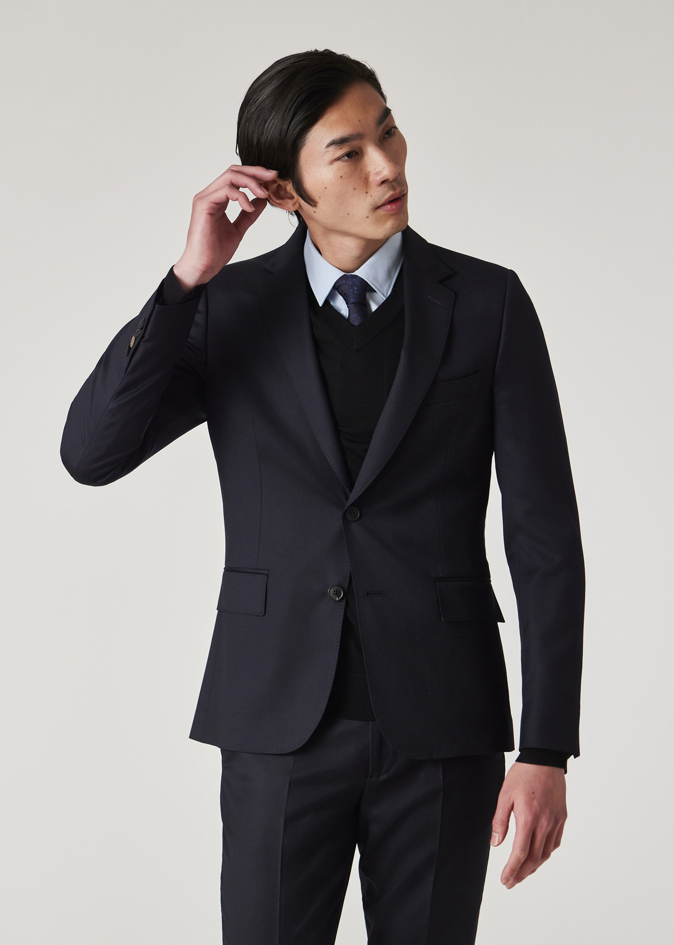 Men's Tailored-Fit Navy Wool Twill Two-Button Suit