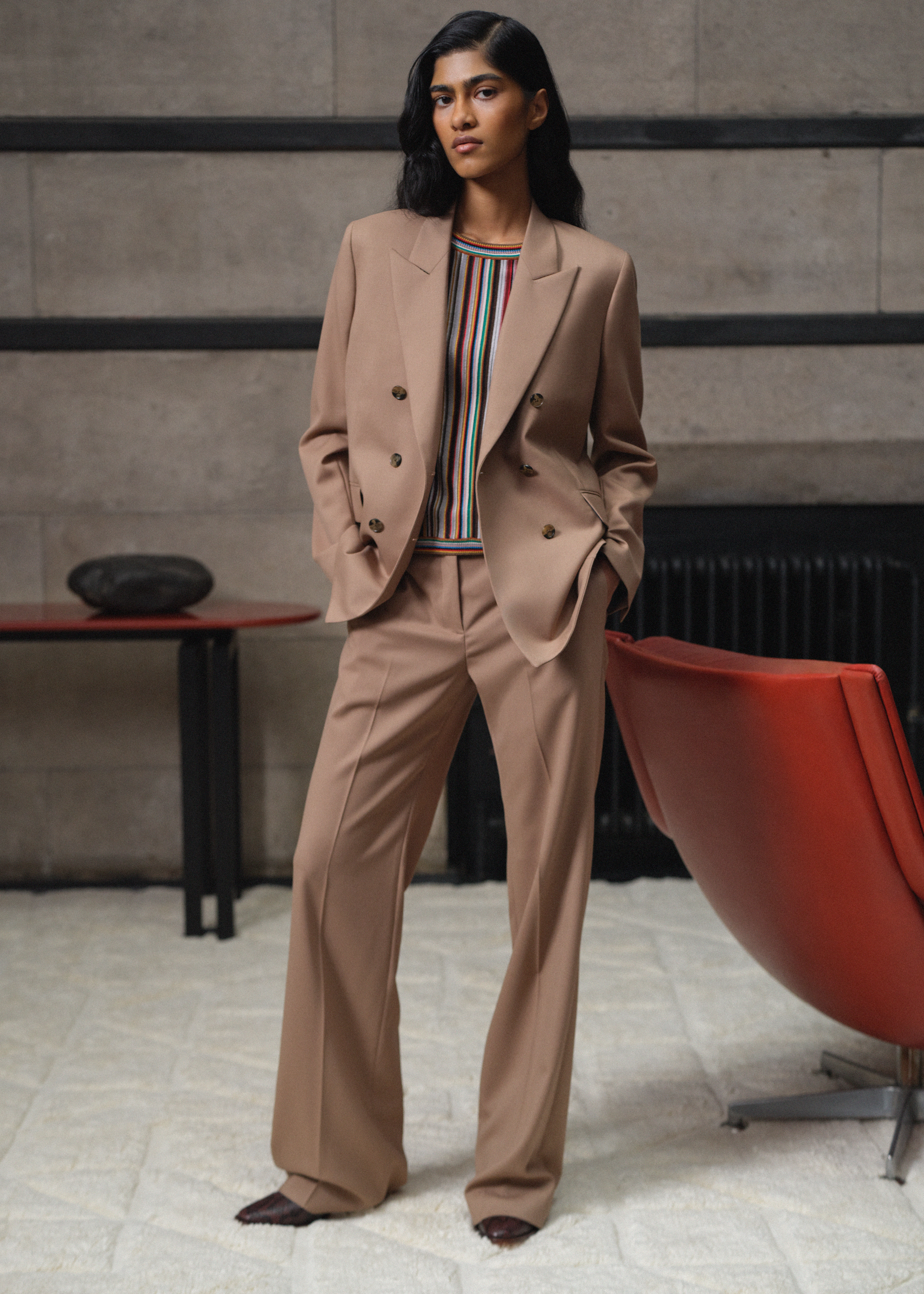 Women's A Suit To Travel In - Taupe Wool Double Breasted Blazer