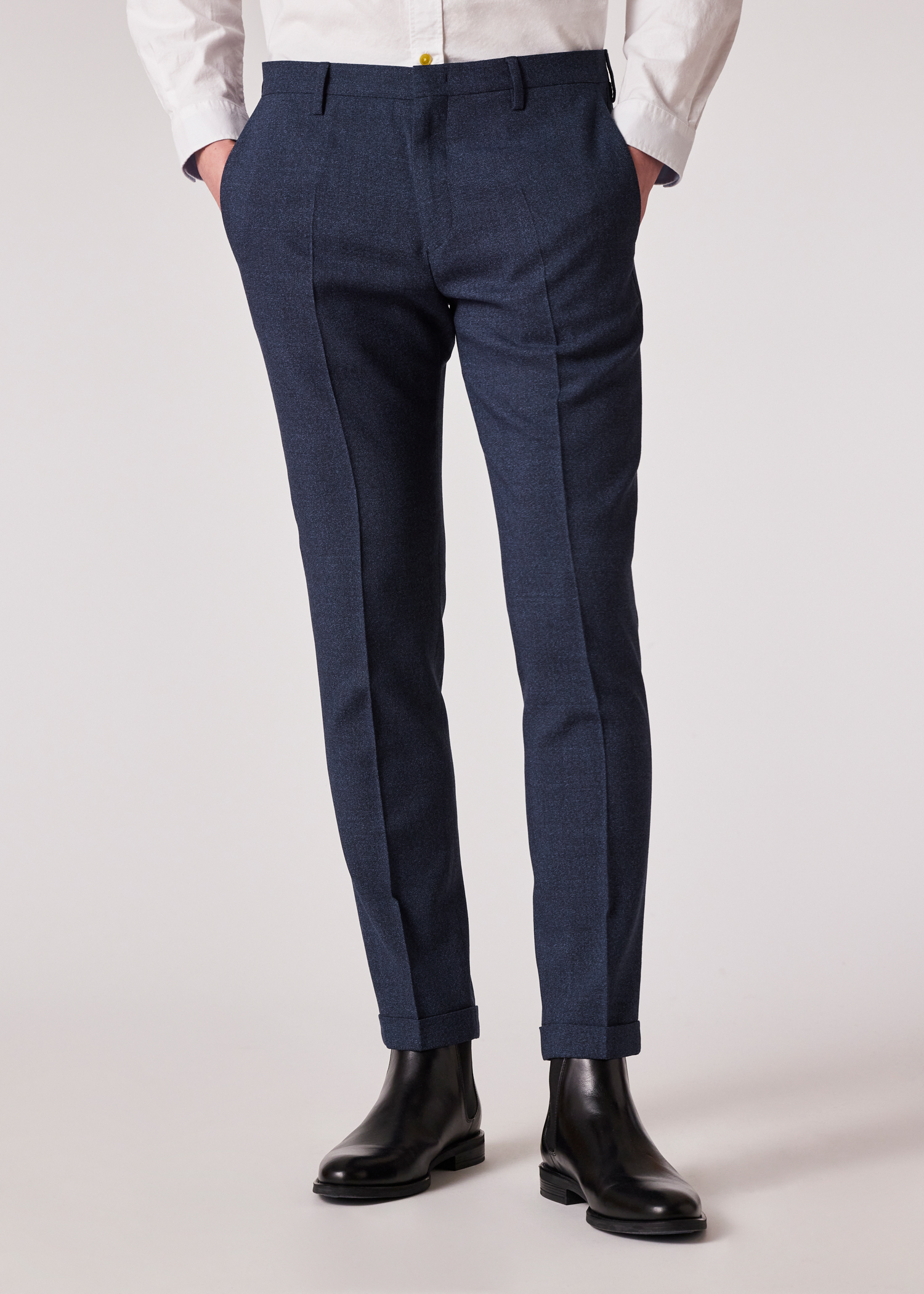 Slim-Fit Slate Blue Wool Nep Trousers thumbnail 2