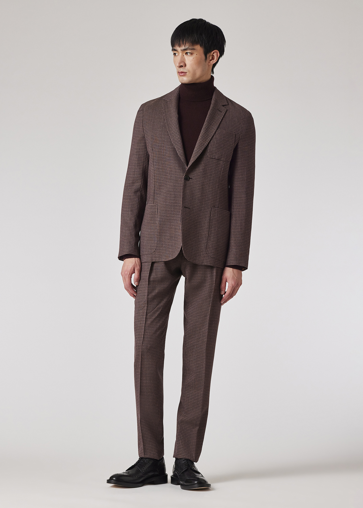 Brown Stretch-Wool Gingham Check Blazer thumbnail 3