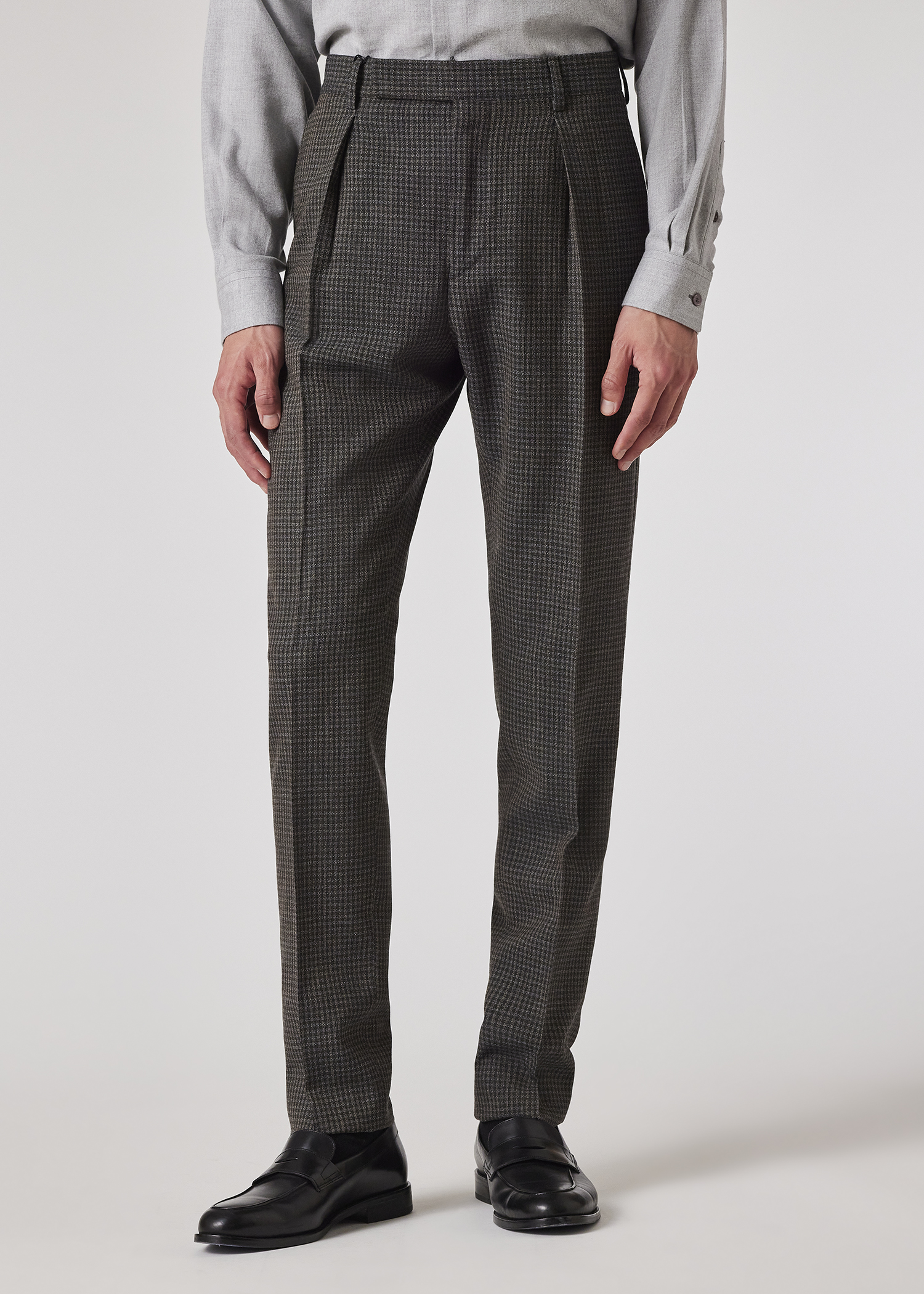 Green Gingham Check Tapered-Fit Pleated Stretch-Wool Trousers primary image