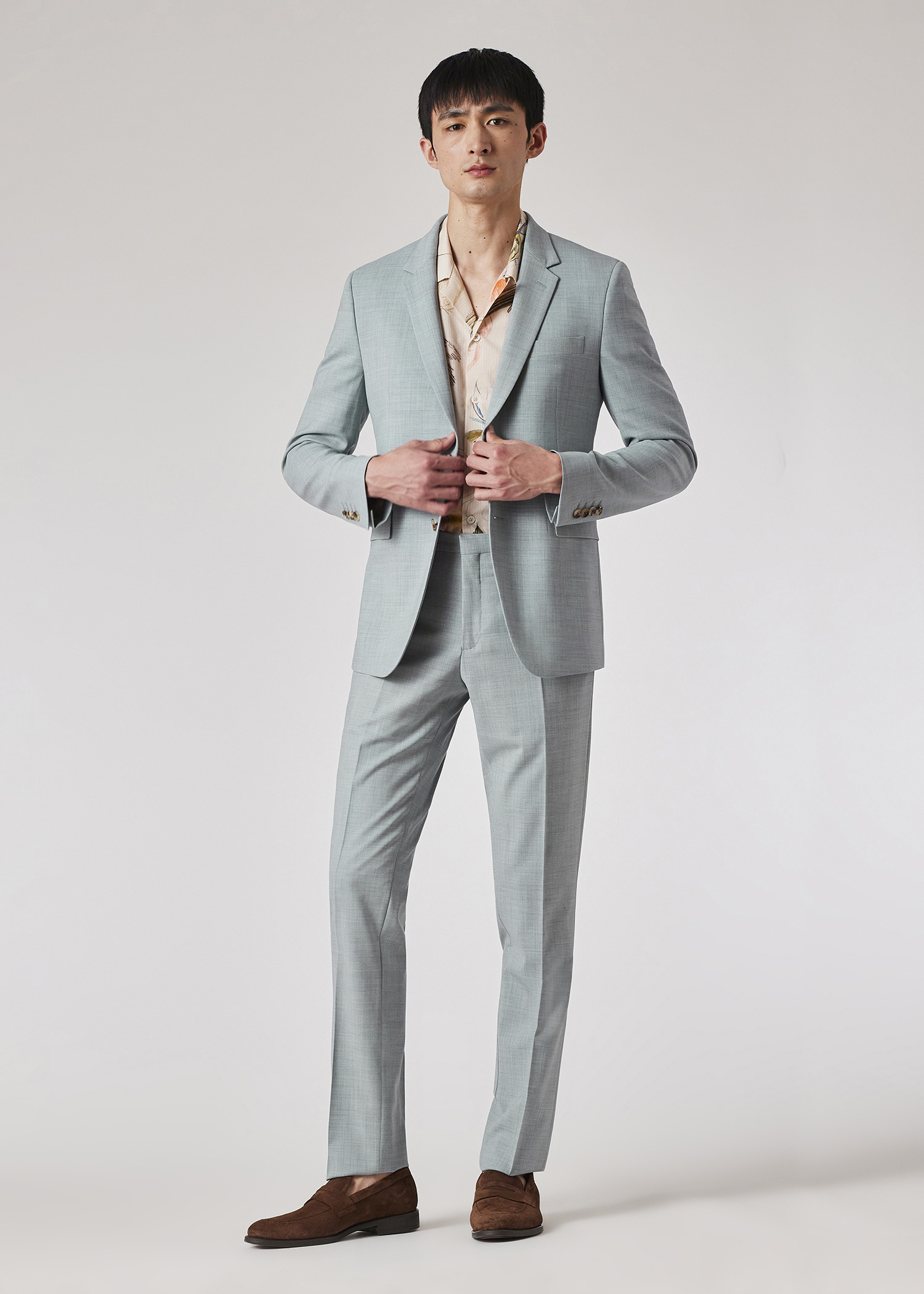 The Kensington - Light Blue Marl Overdyed Stretch-Wool Suit primary image