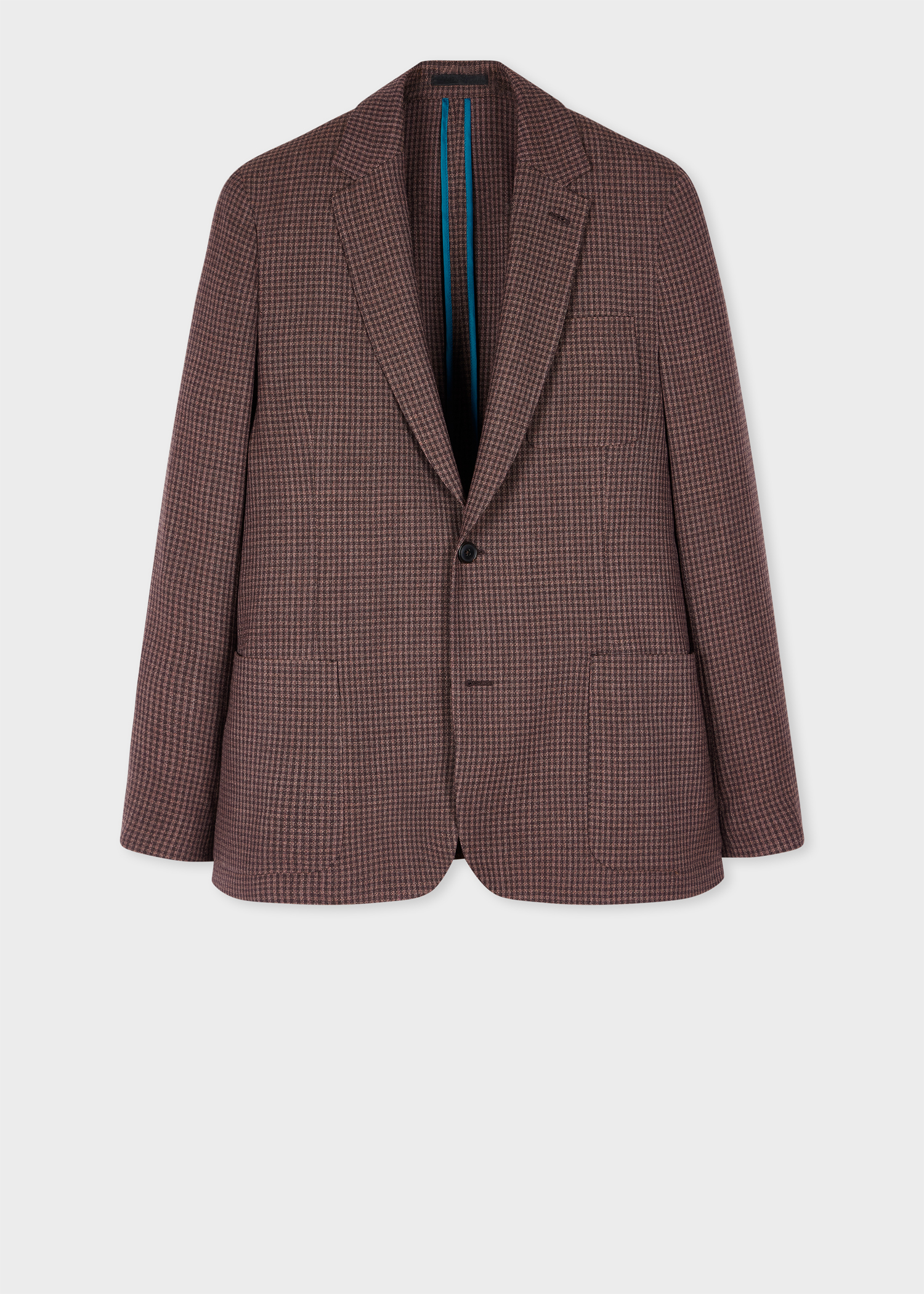 Brown Stretch-Wool Gingham Check Blazer thumbnail 4