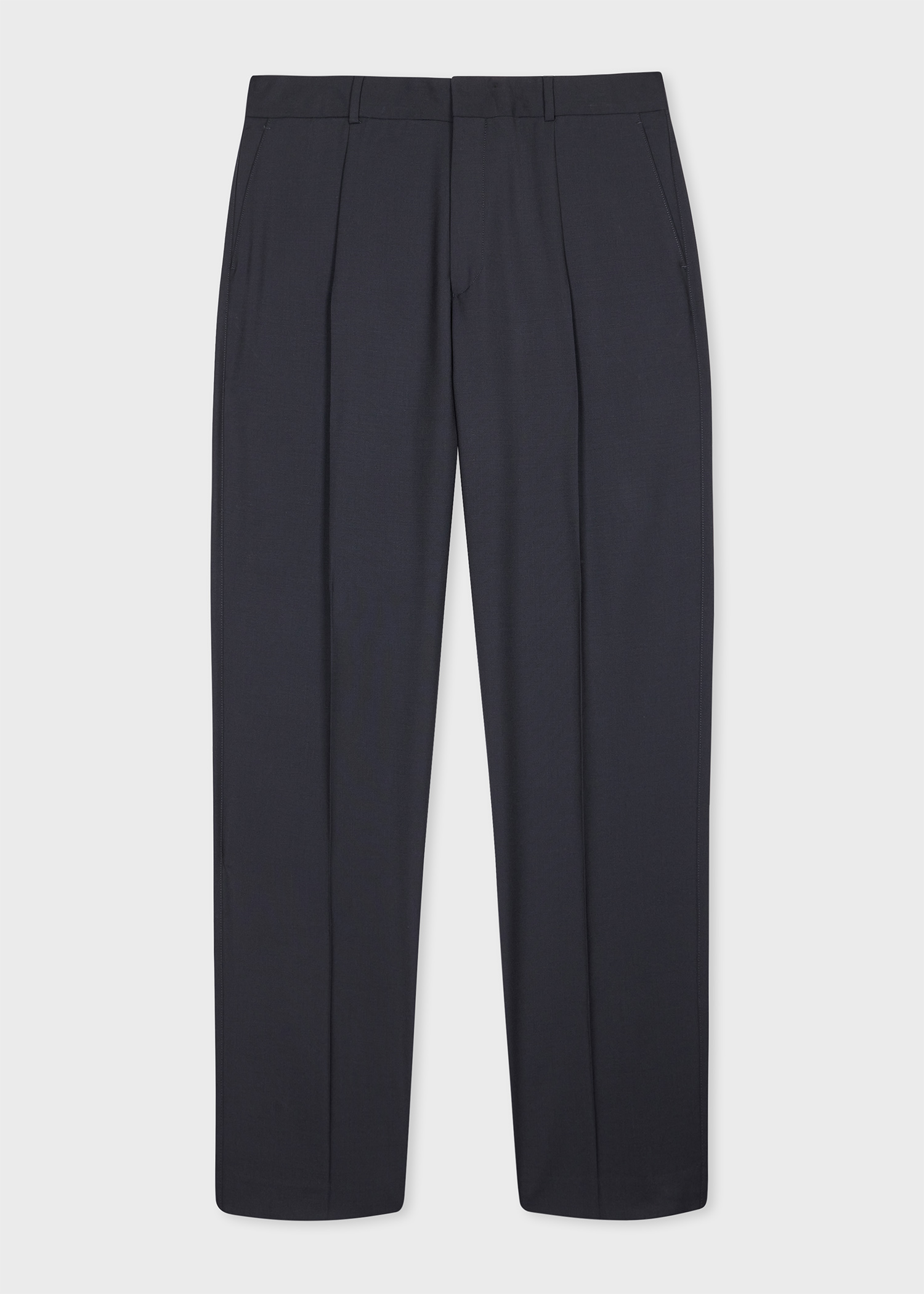 Dark Navy Wool-Mohair Pleated Trousers thumbnail 4
