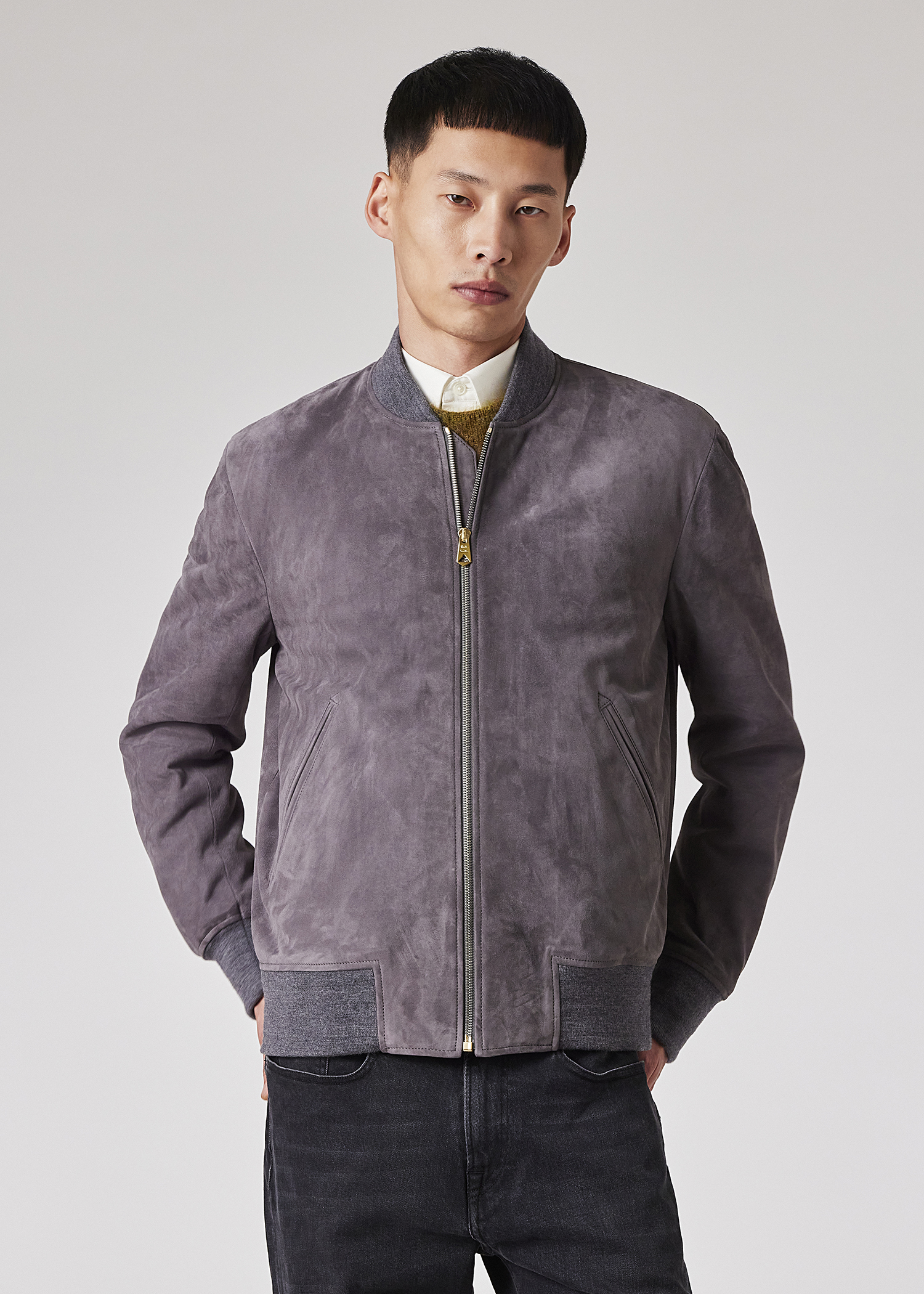 Men's Lavender Suede Bomber Jacket