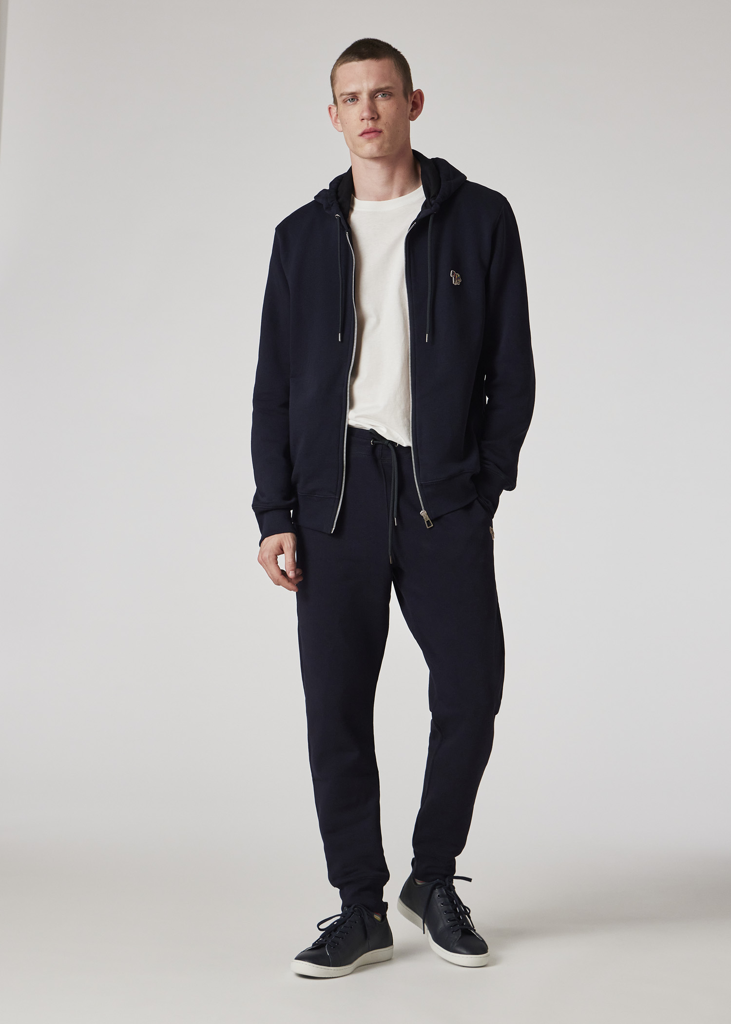 Men's Black Cotton Zip-Front Zebra Logo Hoodie