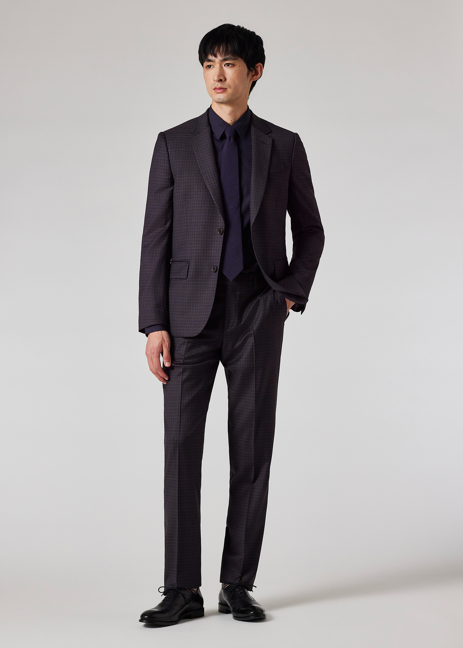 The Soho - Tailored-Fit Dark Purple Check Stretch-Wool Suit thumbnail 2