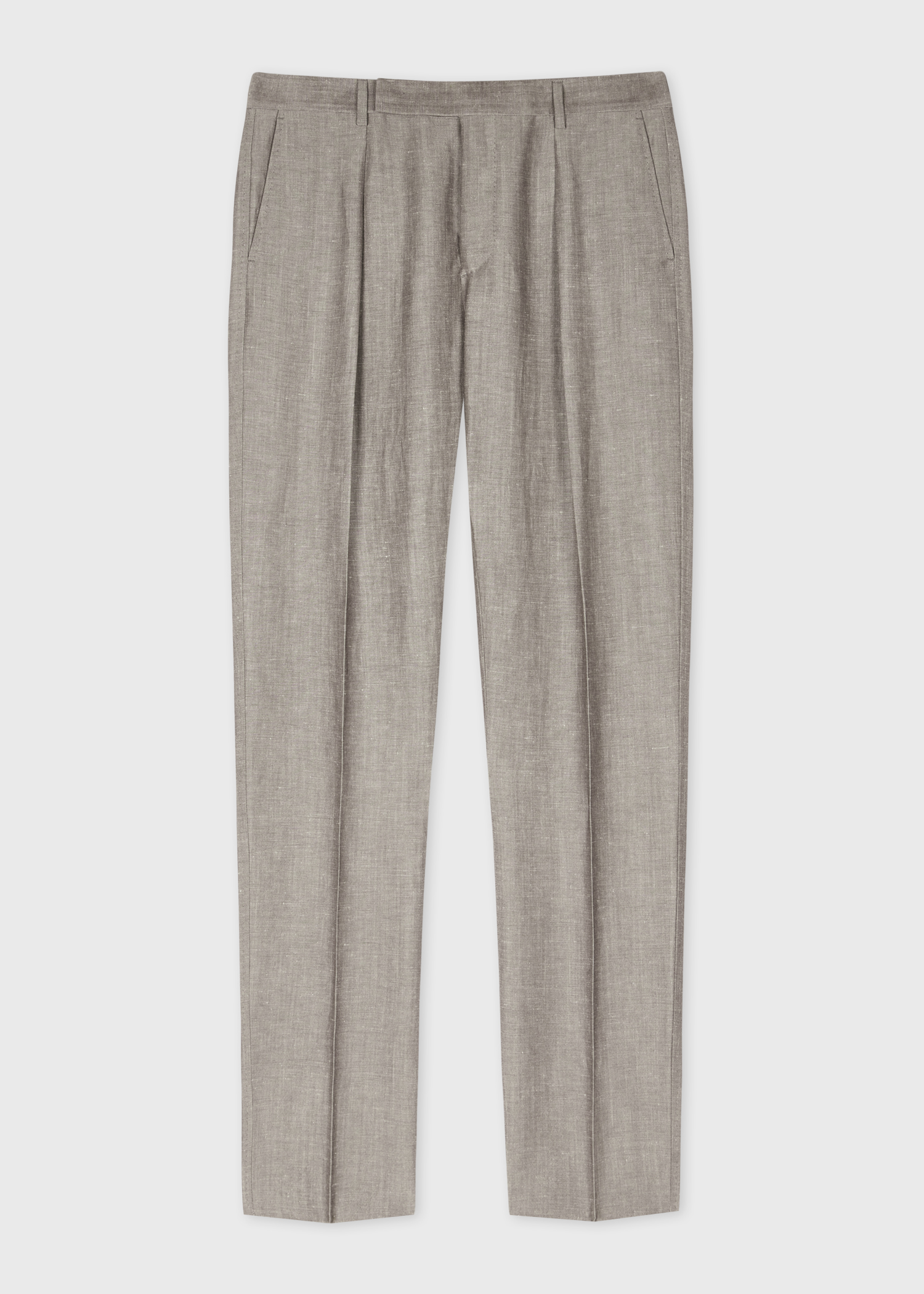 Tapered-Fit Light Brown Linen-Wool Pleated Trousers primary image