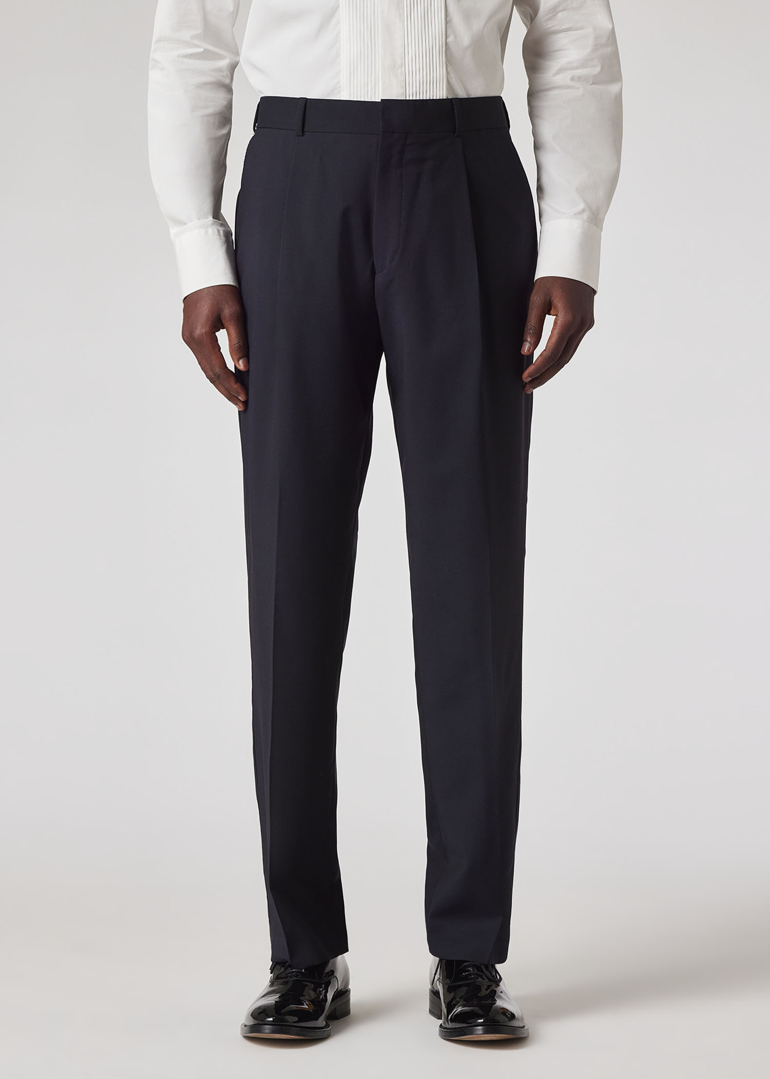 Dark Navy Wool-Mohair Pleated Trousers primary image
