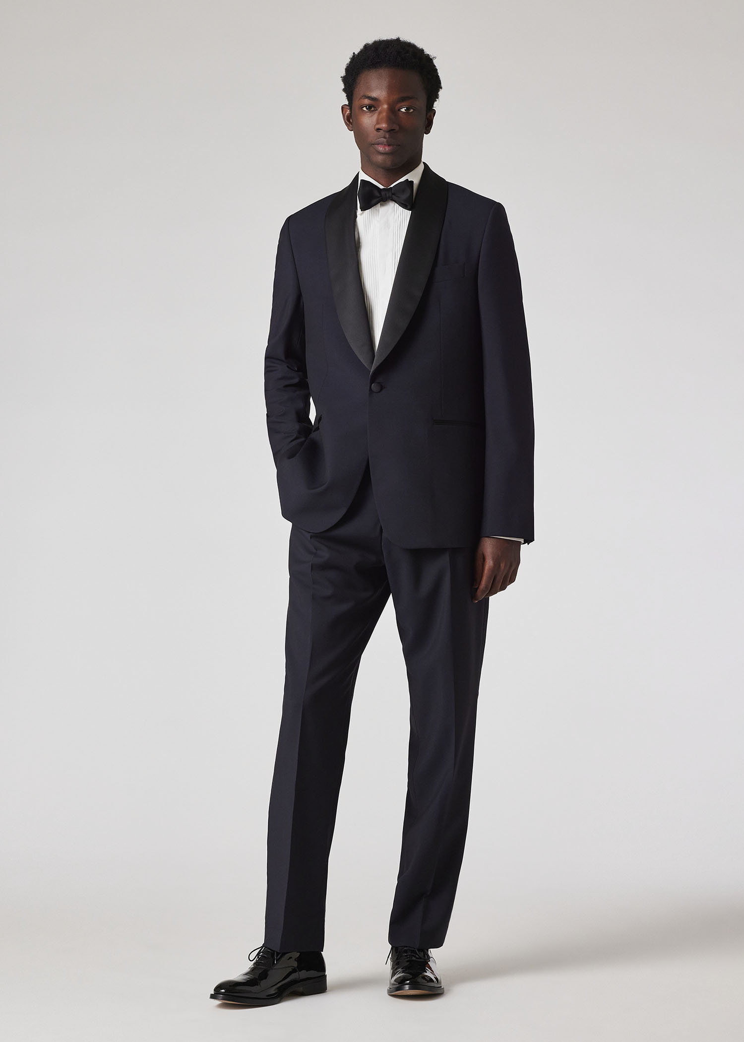 Dark Navy Wool-Mohair Pleated Trousers thumbnail 2