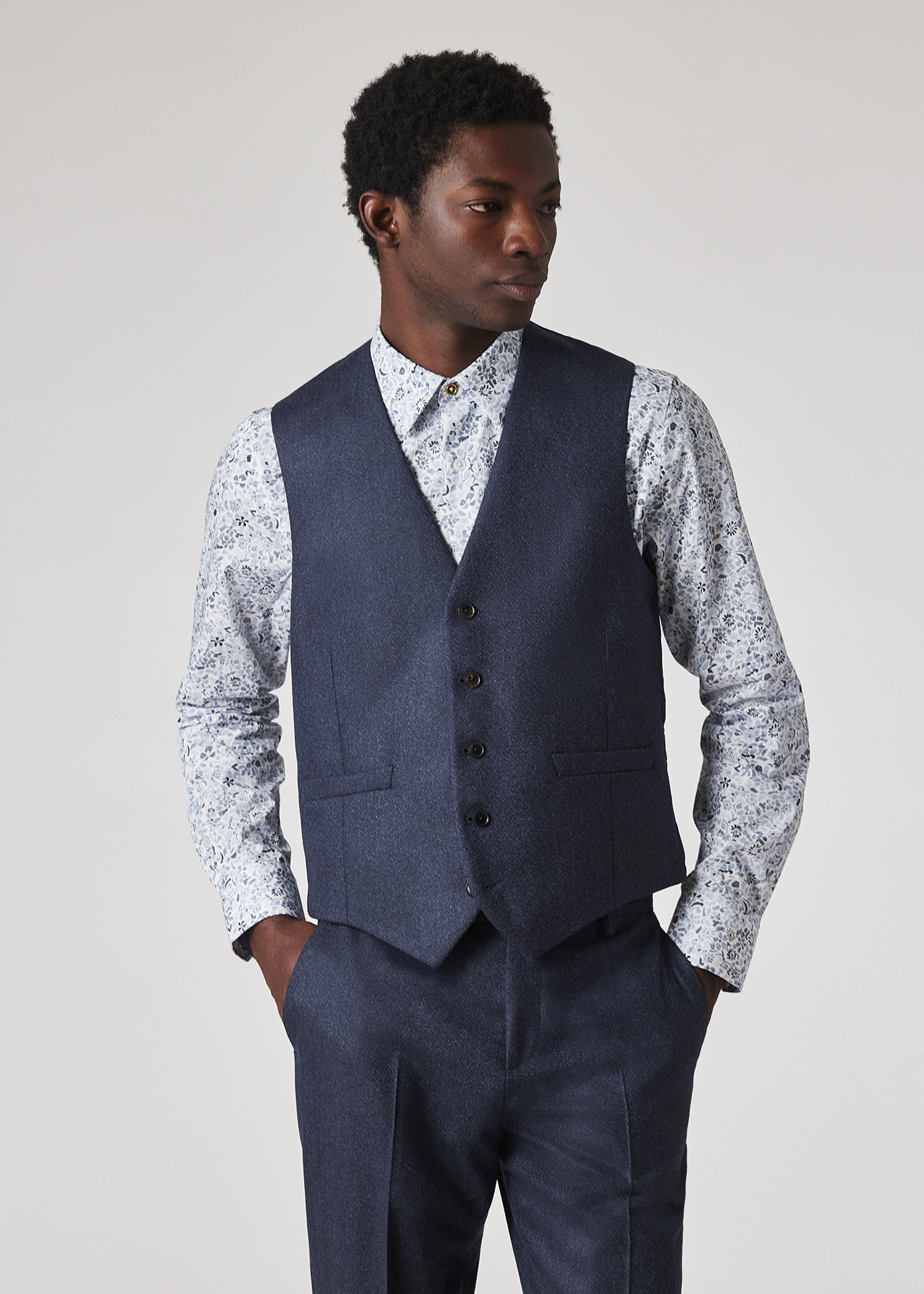 The Soho - Tailored-Fit Navy Capolavoro Tweed Three-Piece Suit primary image