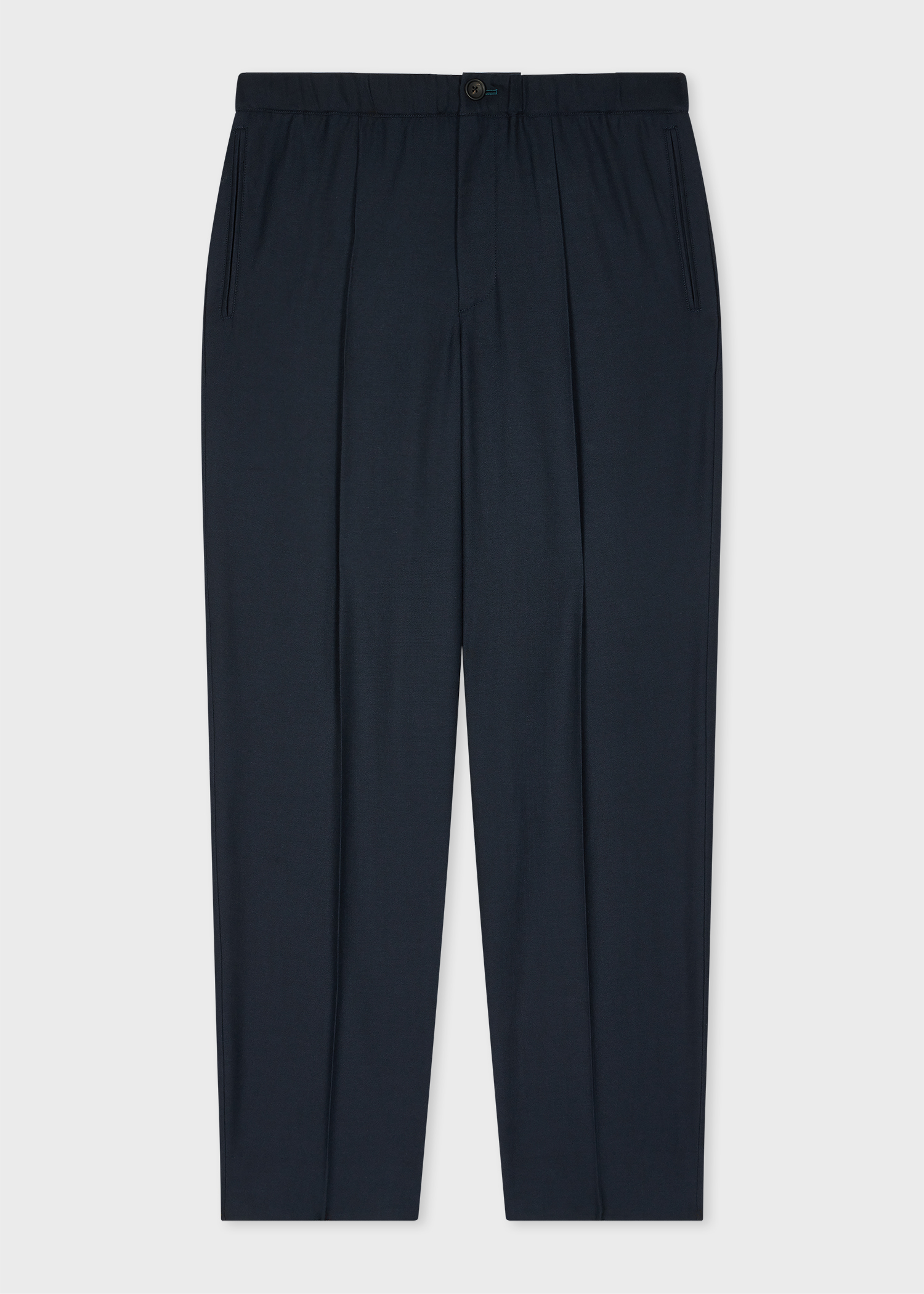 Navy Wool And Cotton-Blend Elasticated Waist Trousers thumbnail 4