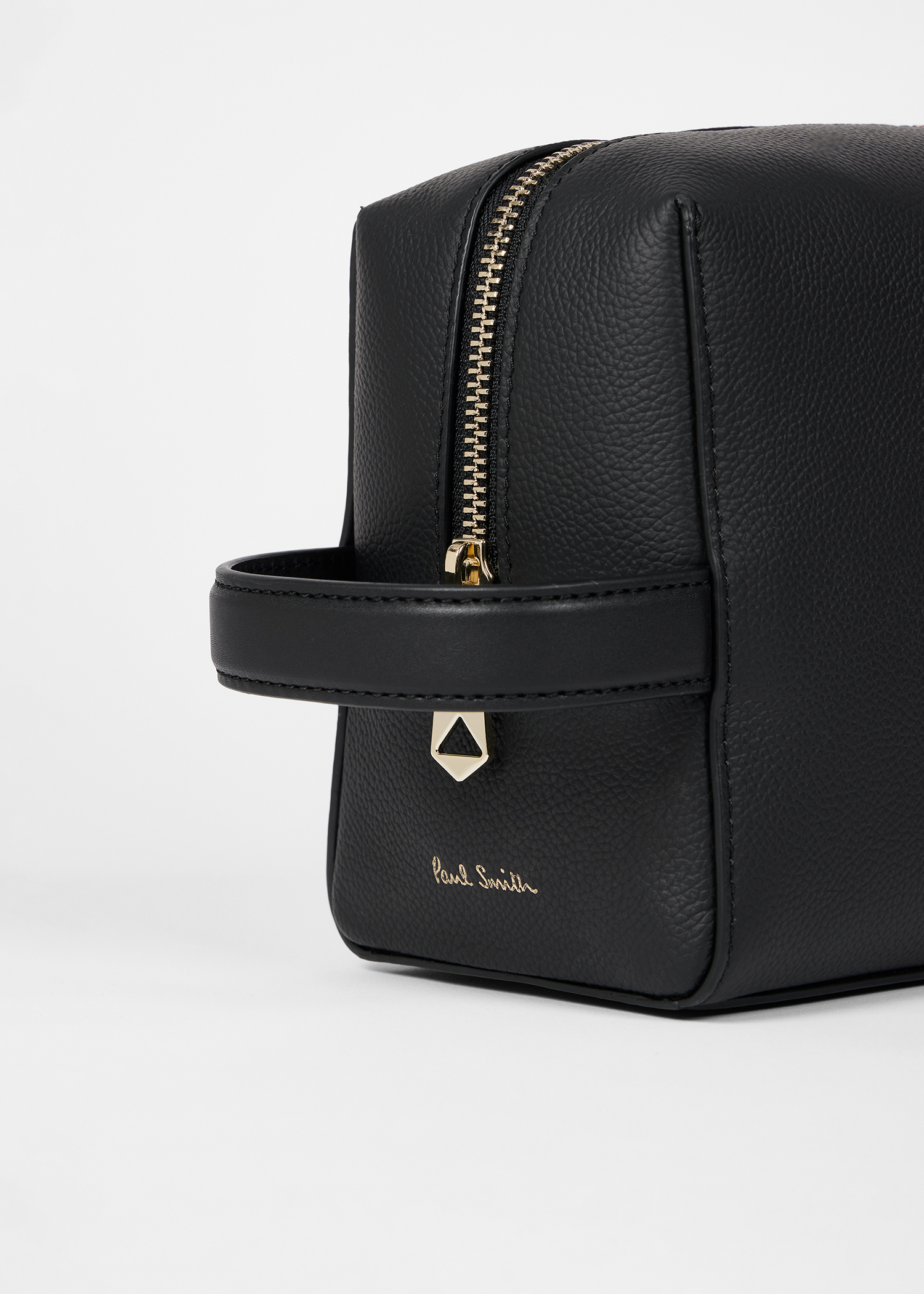 Black Leather 'Signature Stripe' Trim Wash Bag