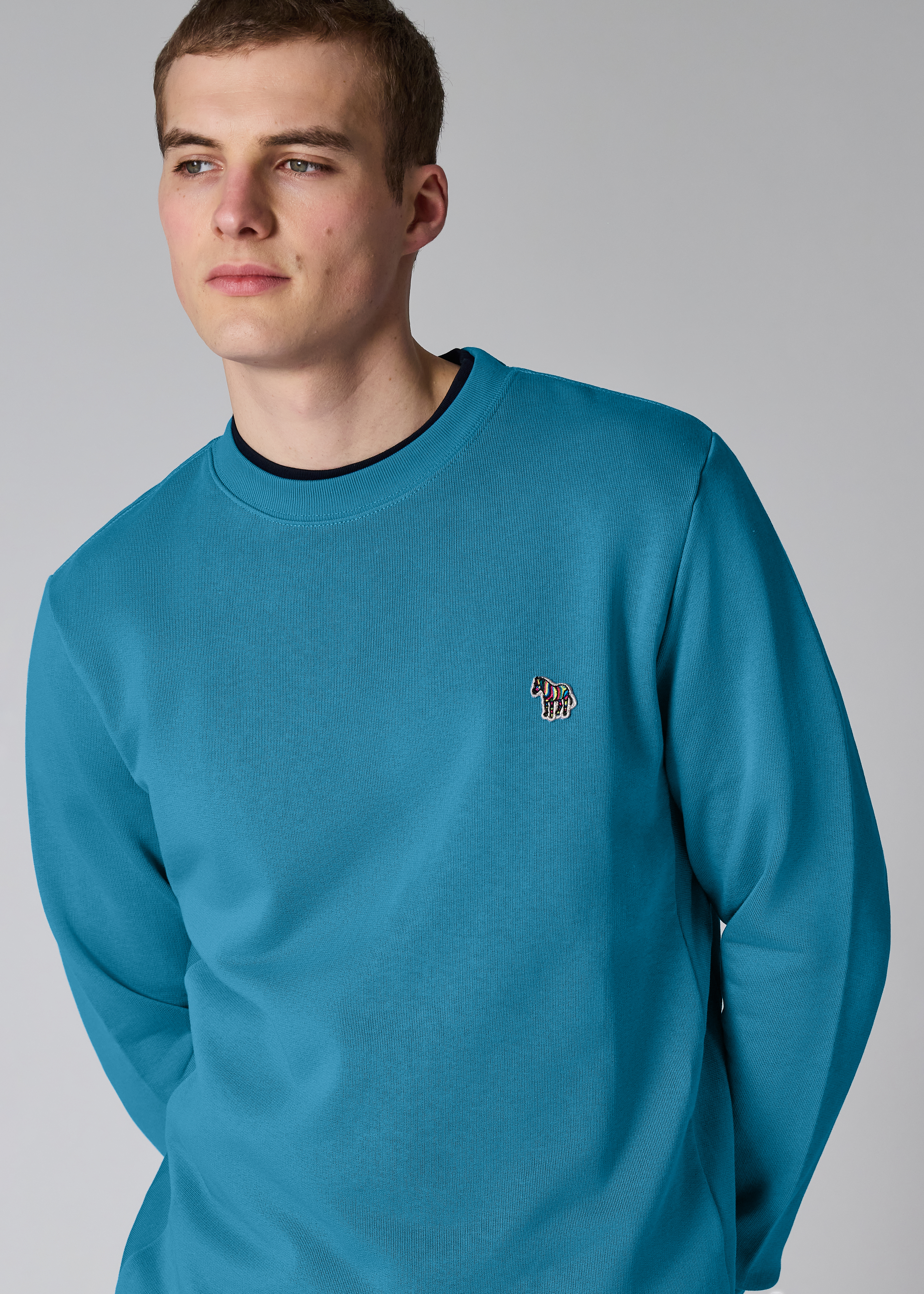 Men's Teal Blue Zebra Logo Organic Cotton Sweatshirt