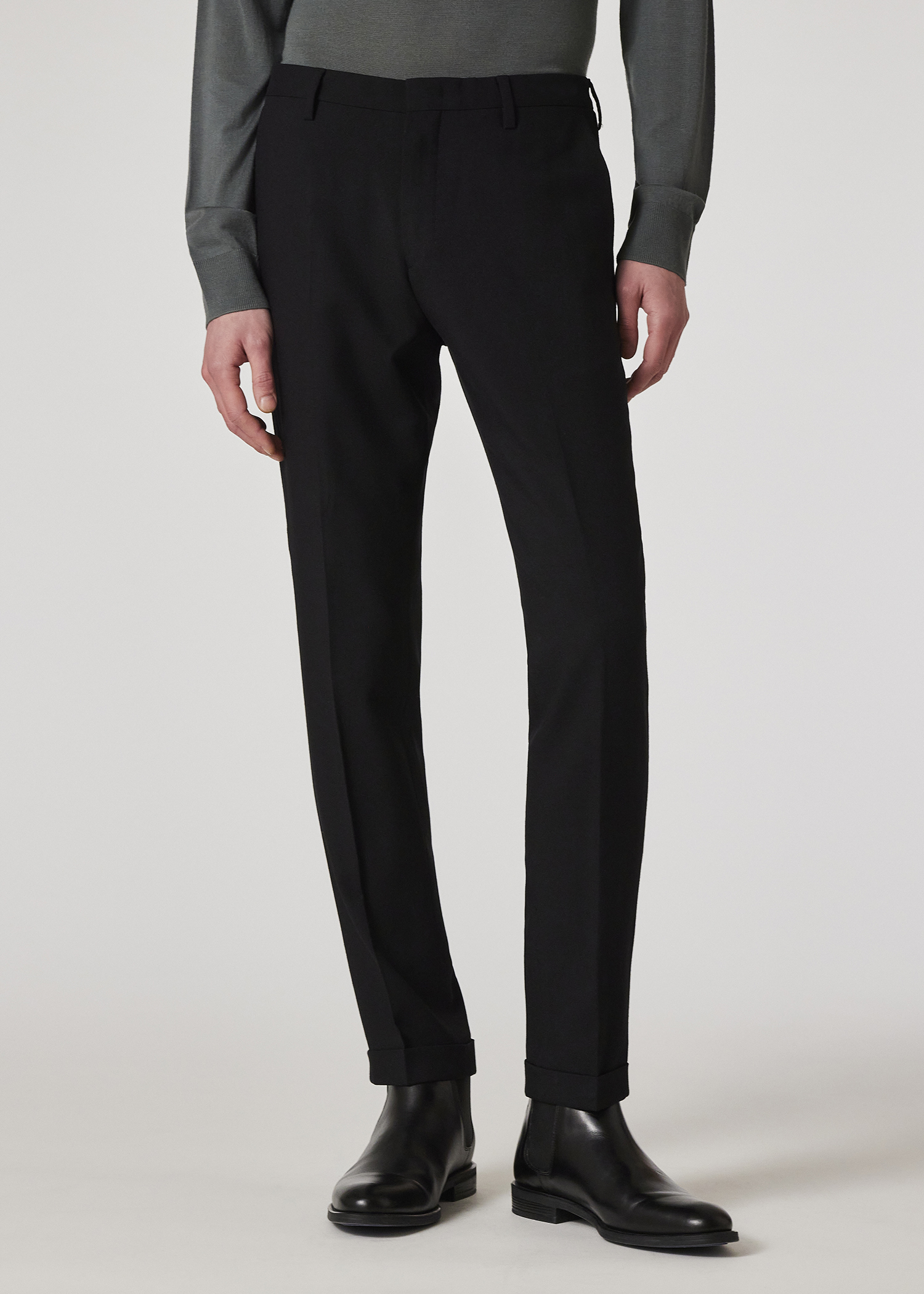 Slim-Fit Black Two-Ply Merino Wool Trousers thumbnail 2
