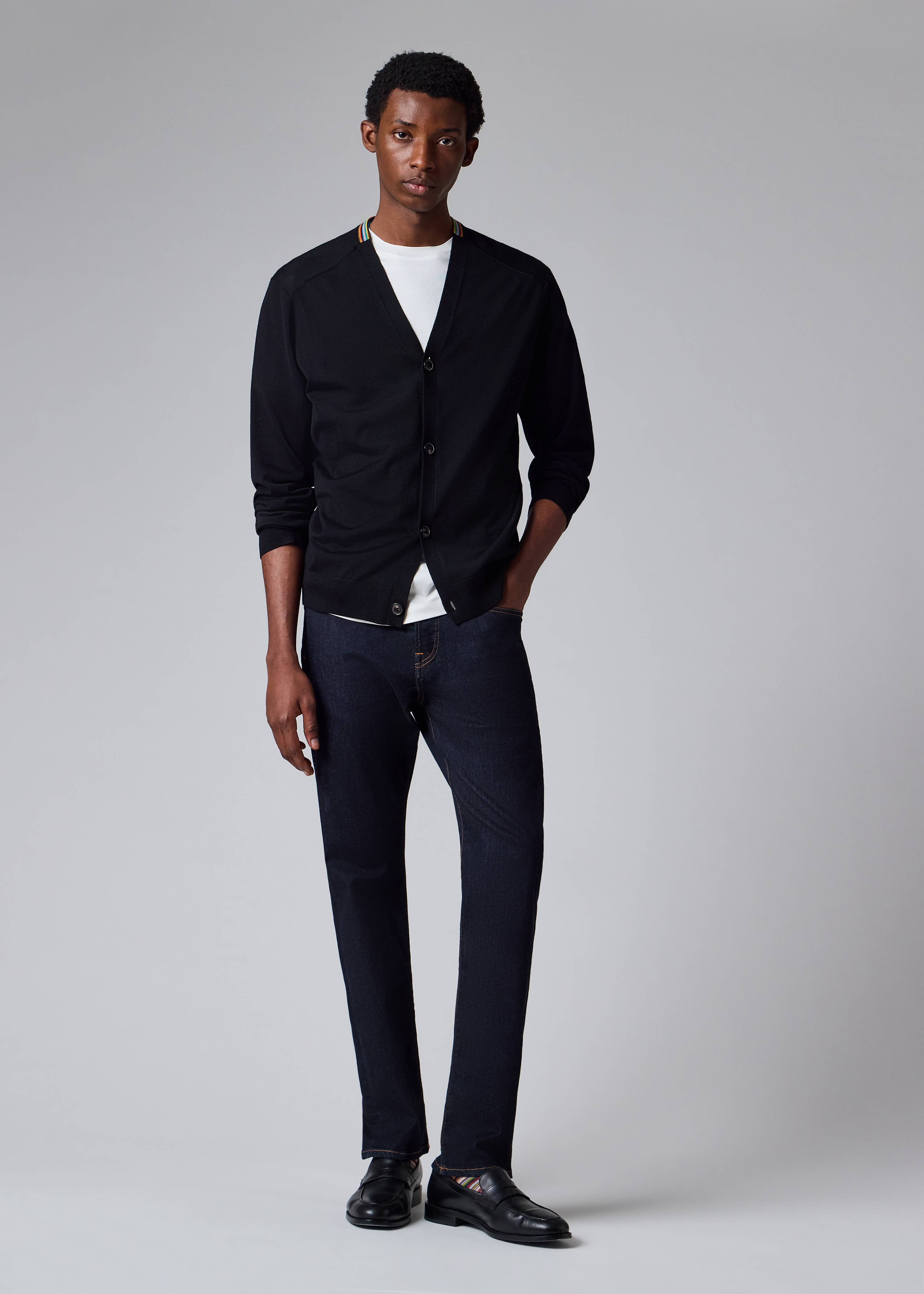 Dark Navy Washable Wool 'Signature Stripe' Cardigan