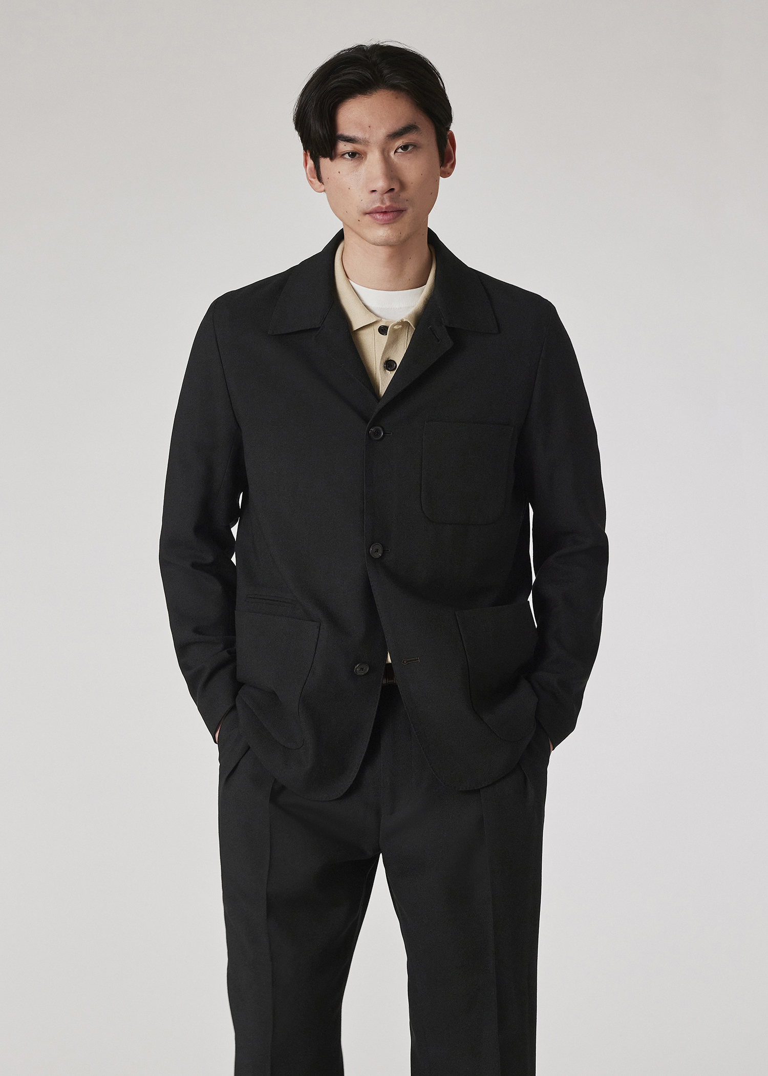 Men's Black Two-Ply Hopsack Wool Work Jacket