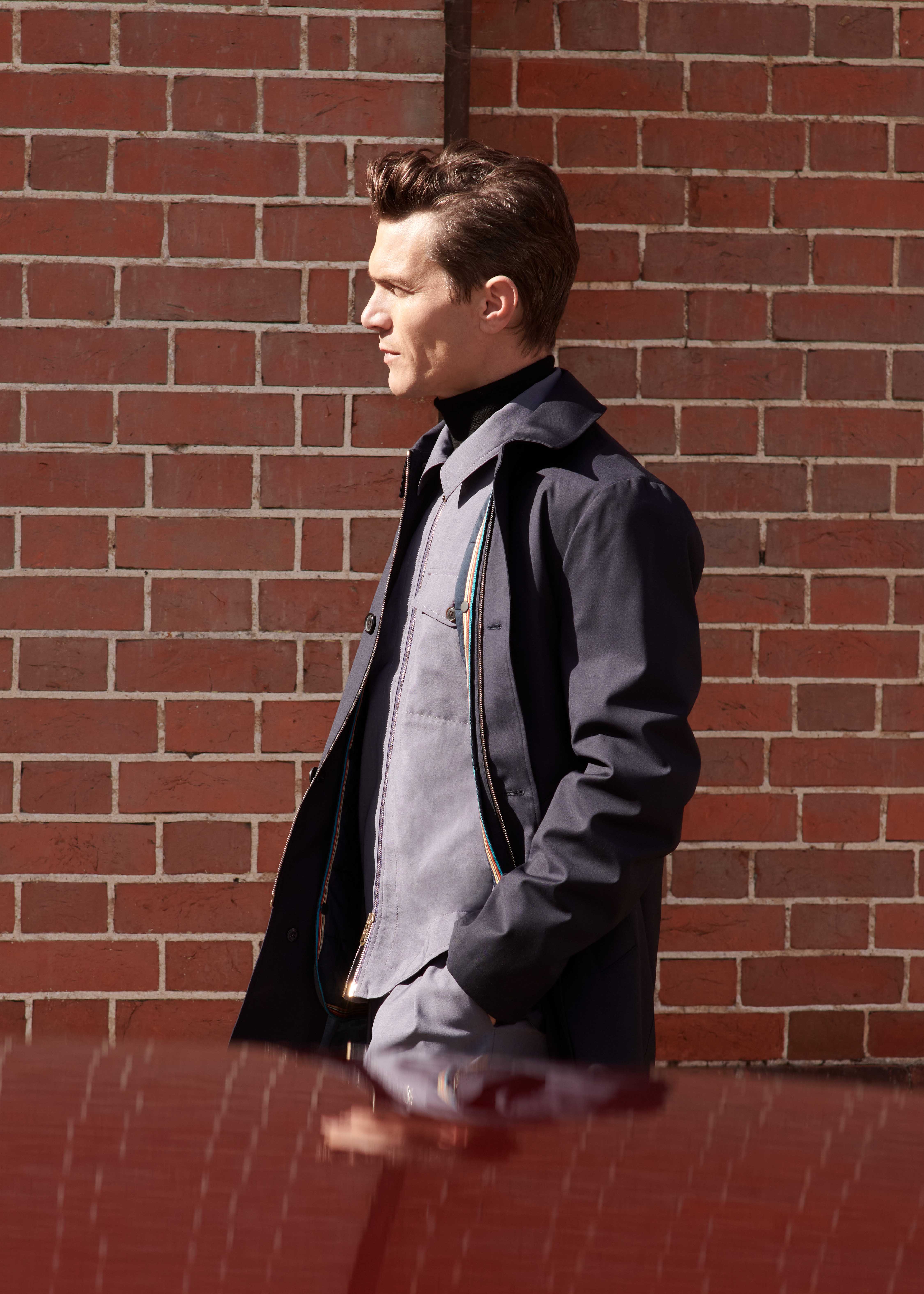 ジャケット・アウター Paul Smith LORO PIANA TRENCH COAT M Navy 'Storm System' Wool Mac With Detachable Gilet