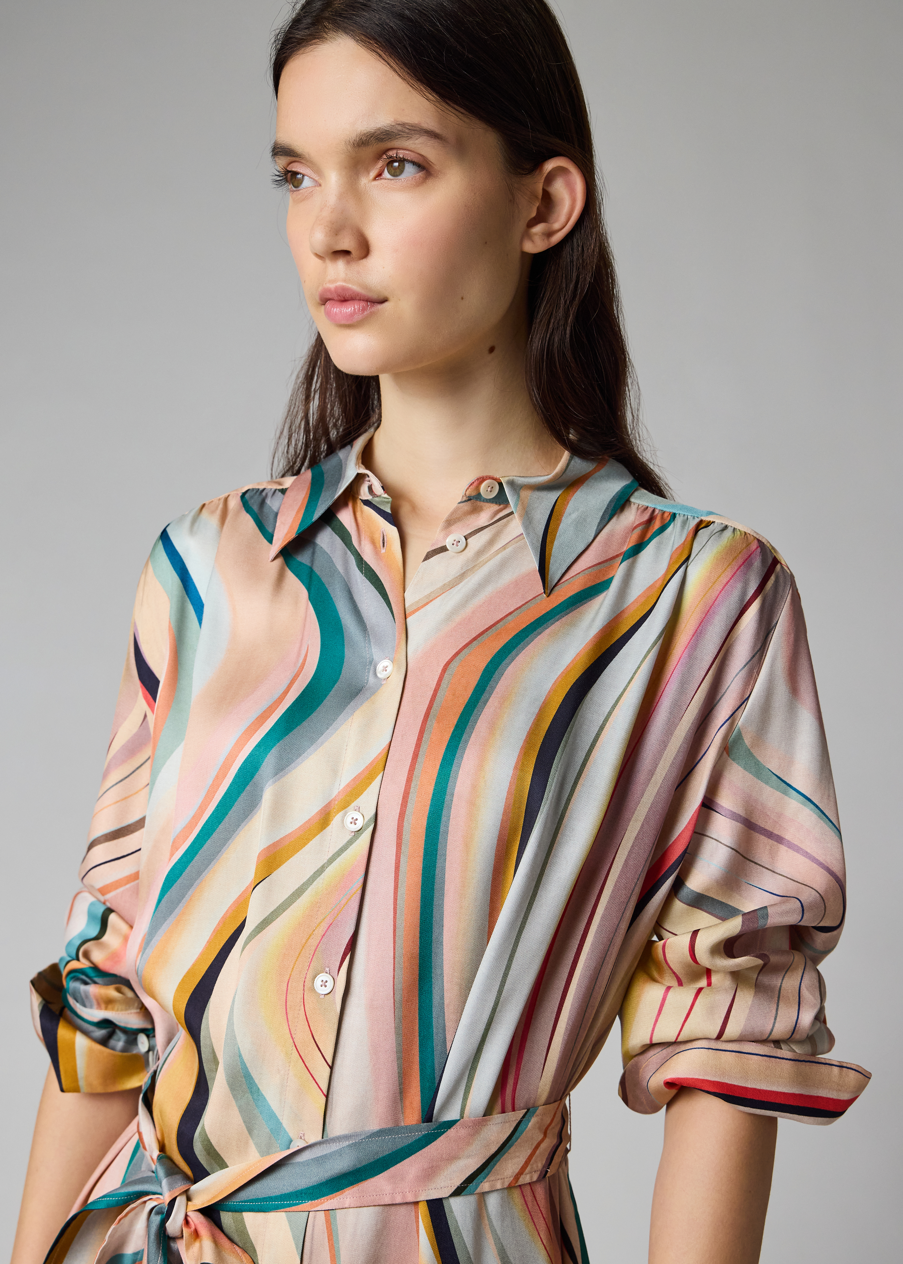 Chemisier En Soie Paul Smith Femme - Imprimé Rayé Multicolore - Taille 42 (UK 10) - Neuf Avec étiquettes
