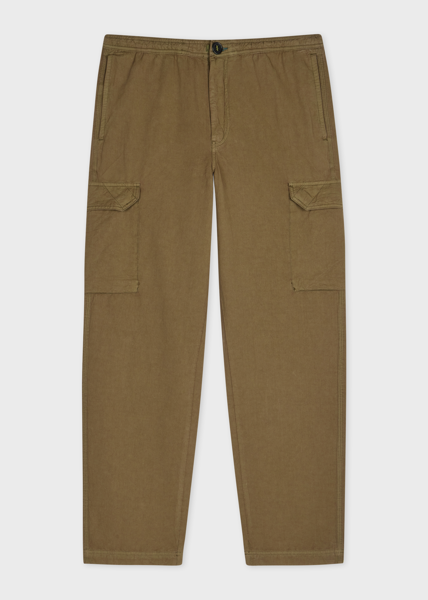 Khaki Green Cotton-Linen Cargo Trousers thumbnail 4