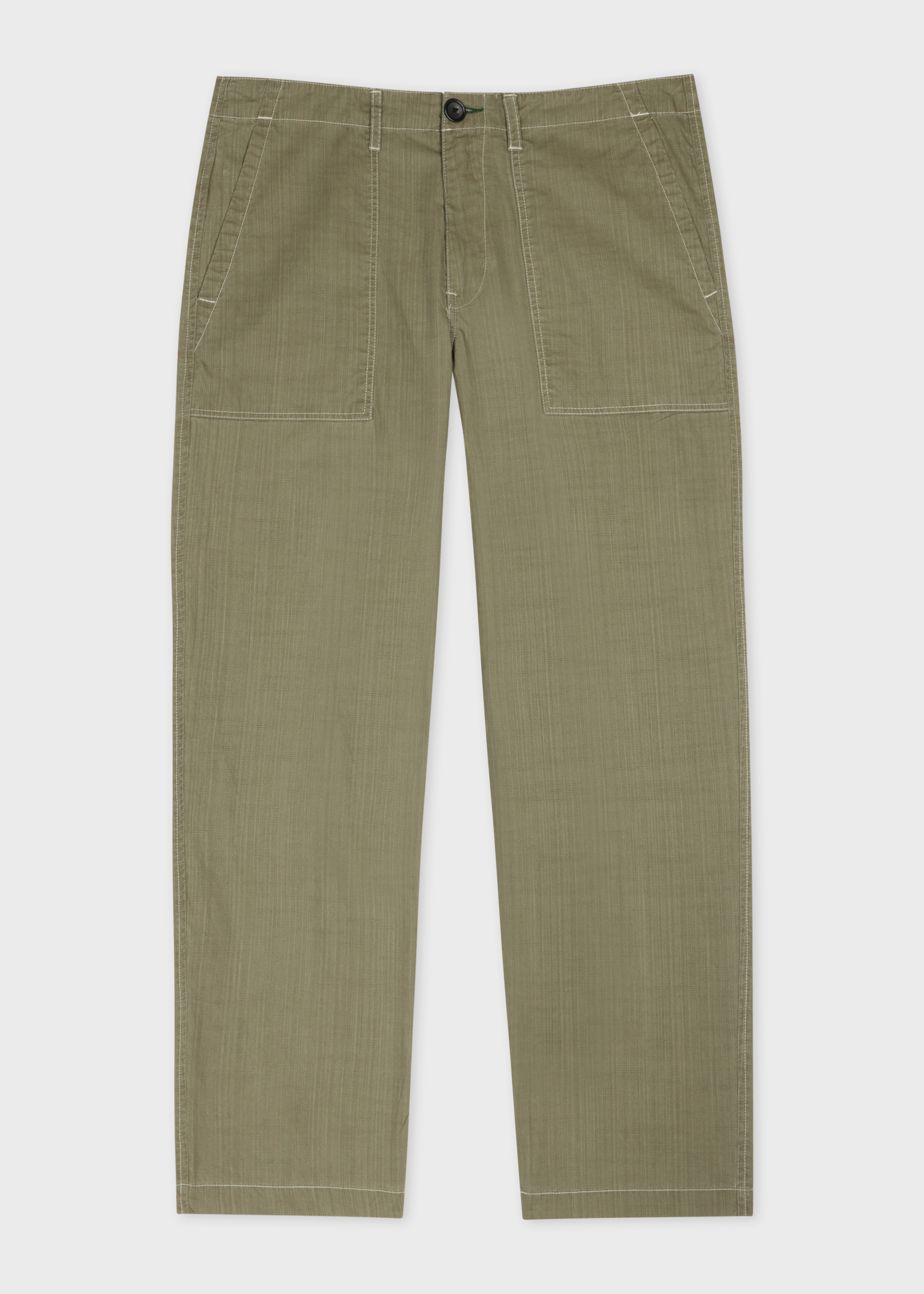 Khaki Coated Slub-Cotton Trousers thumbnail 4
