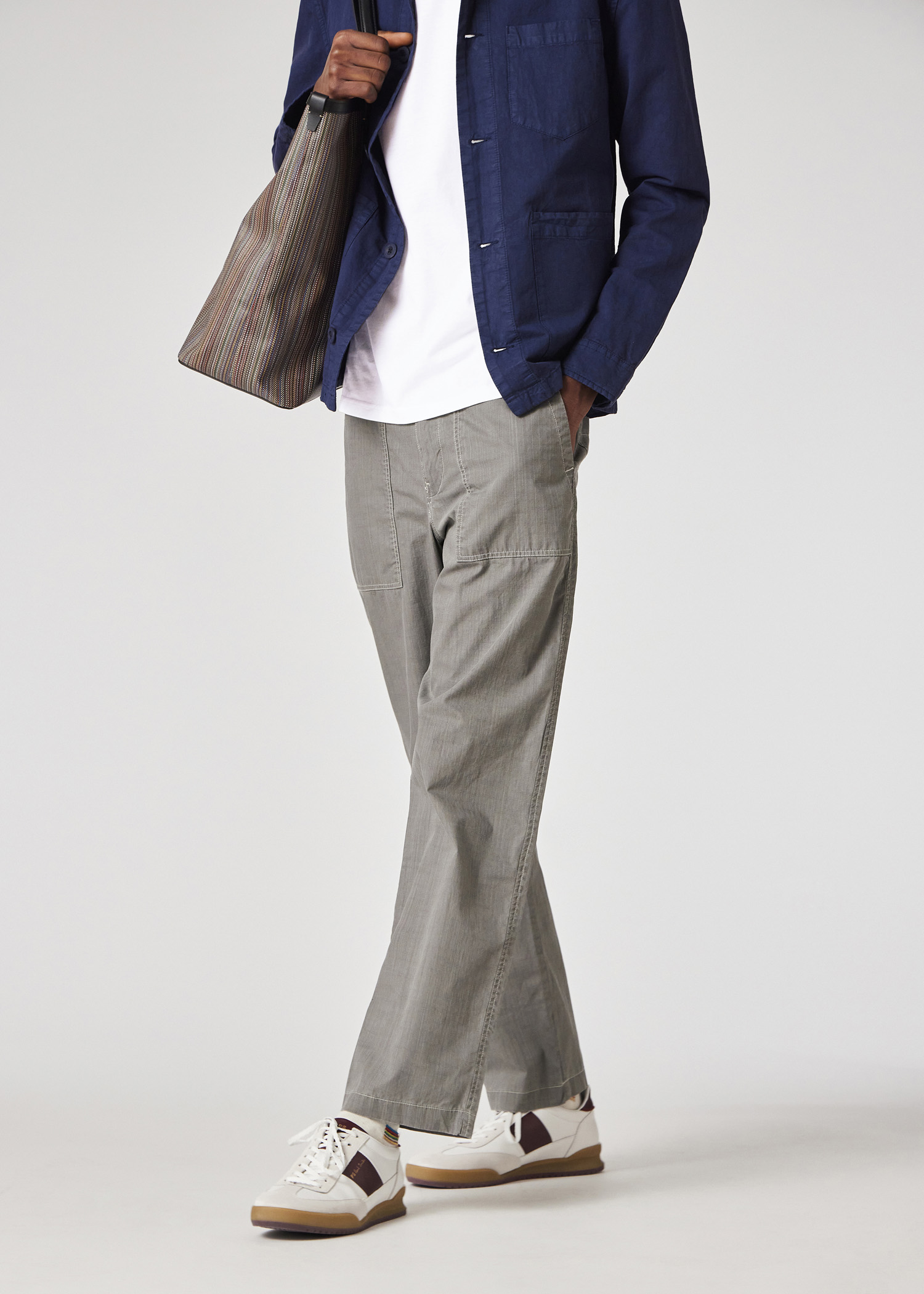 Grey Coated Slub-Cotton Trousers thumbnail 3