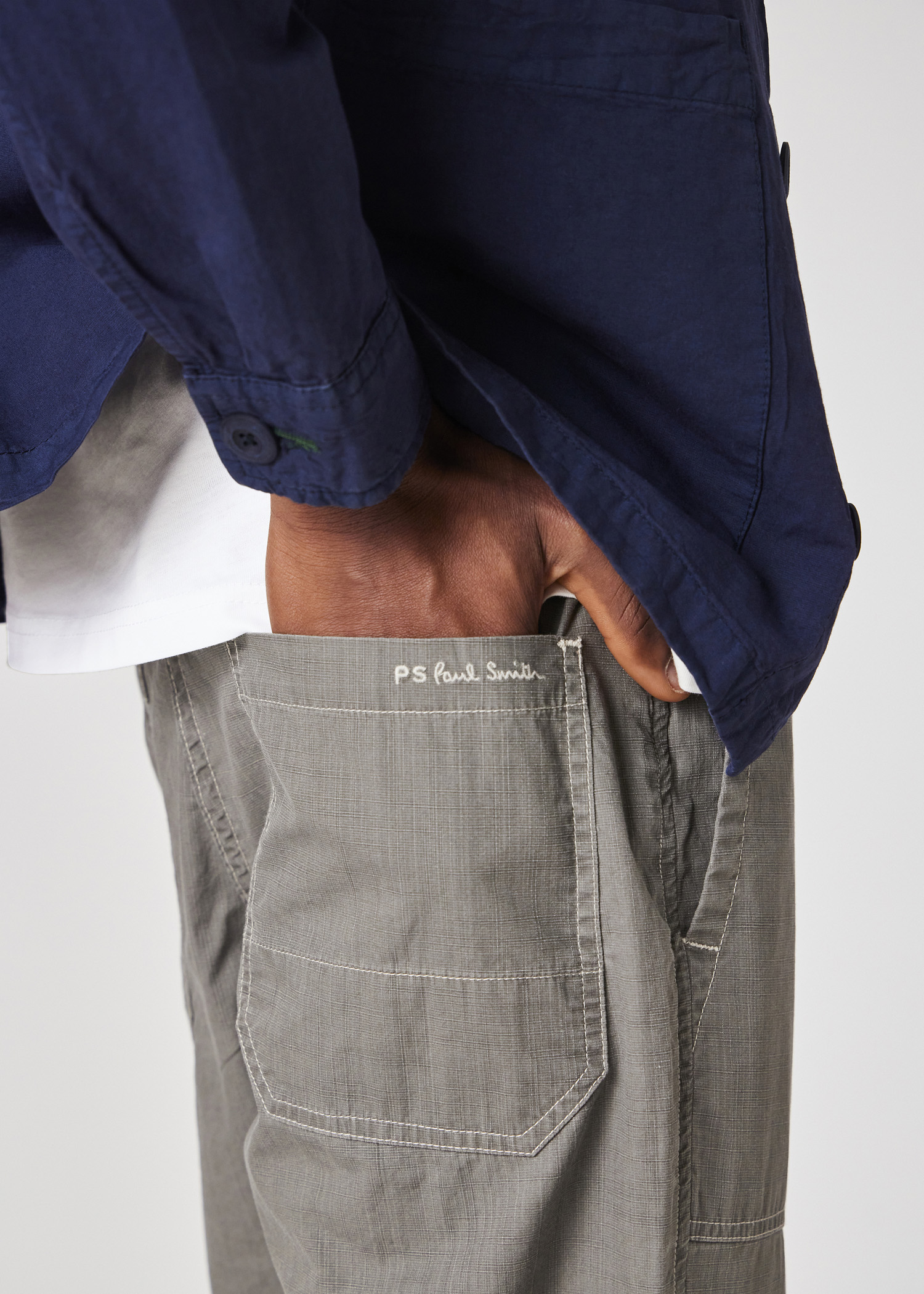 Grey Coated Slub-Cotton Trousers thumbnail 4