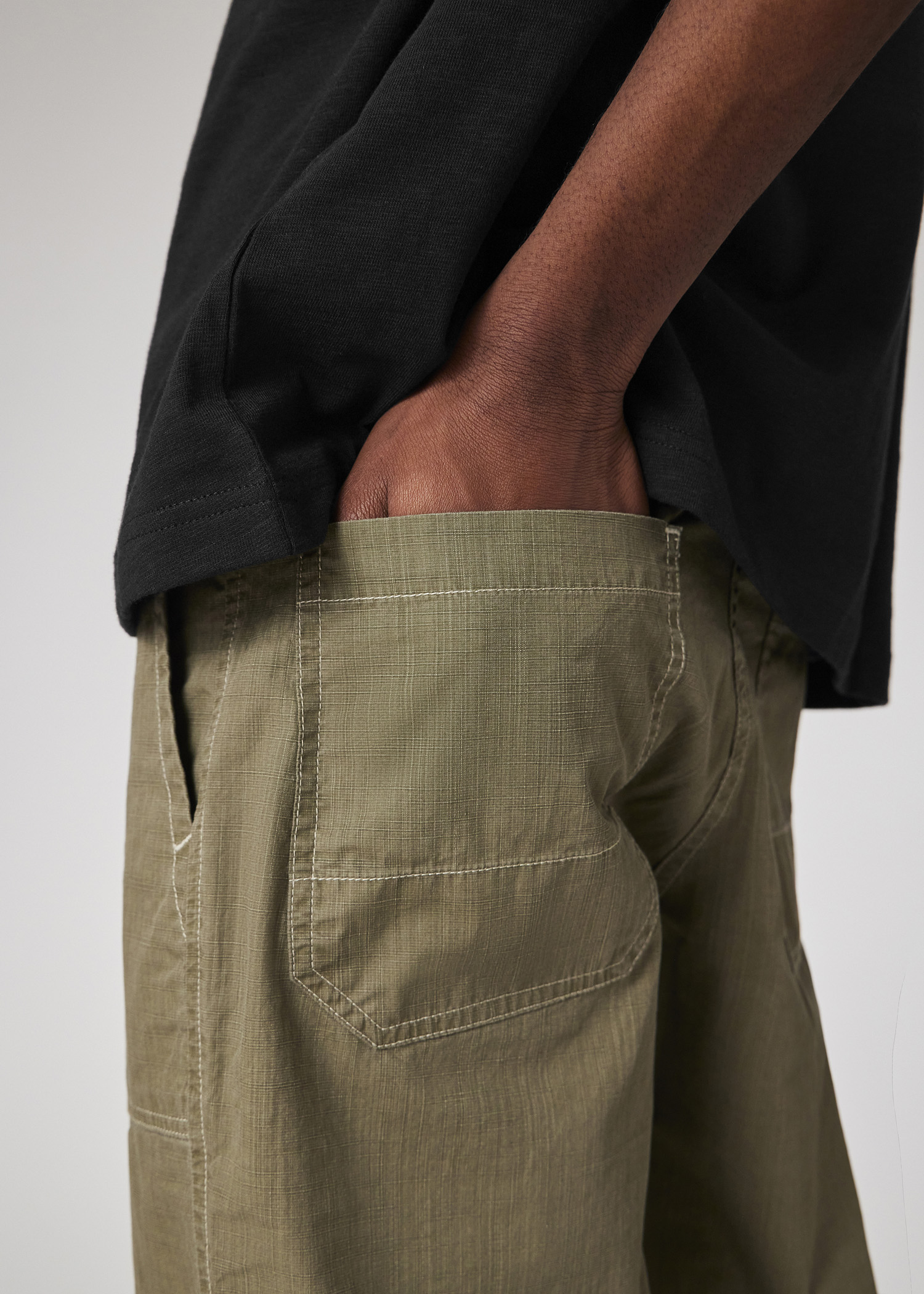 Khaki Coated Slub-Cotton Trousers thumbnail 3