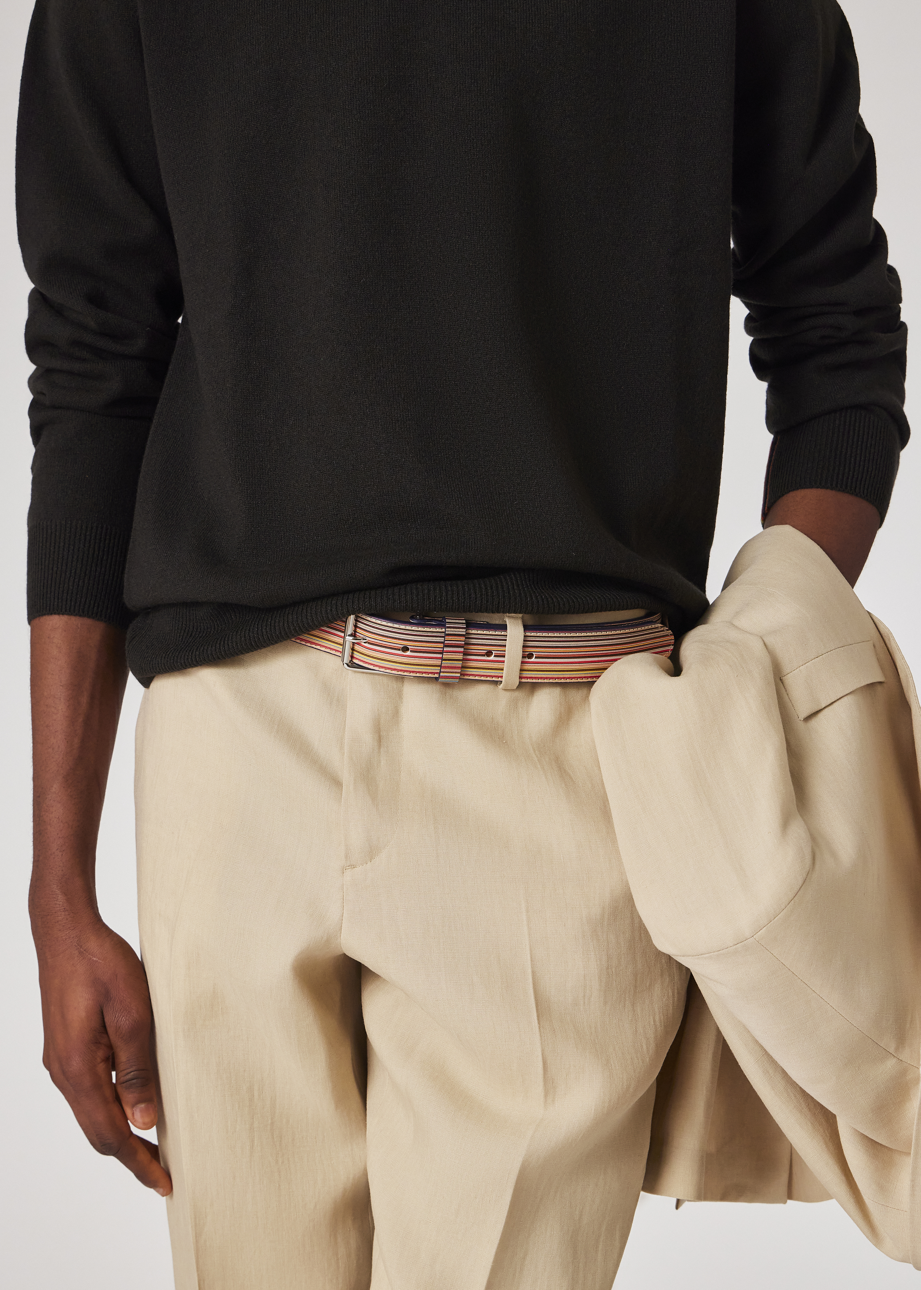 Beige Linen Tapered-Fit Trousers primary image