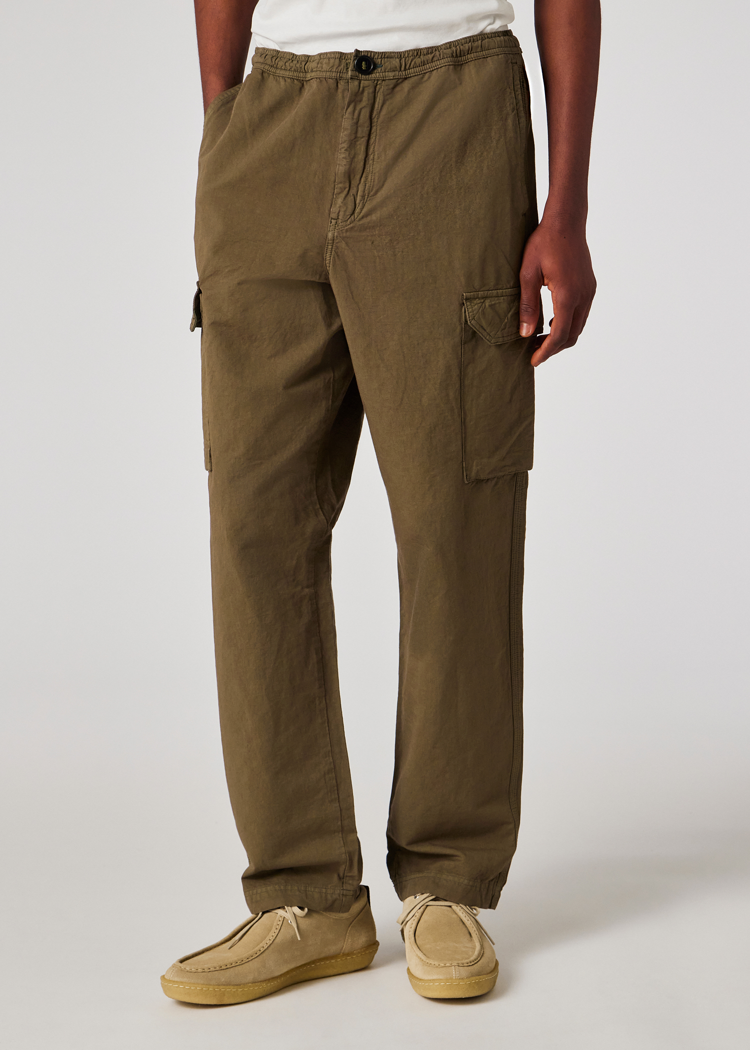Khaki Green Cotton-Linen Cargo Trousers thumbnail 2