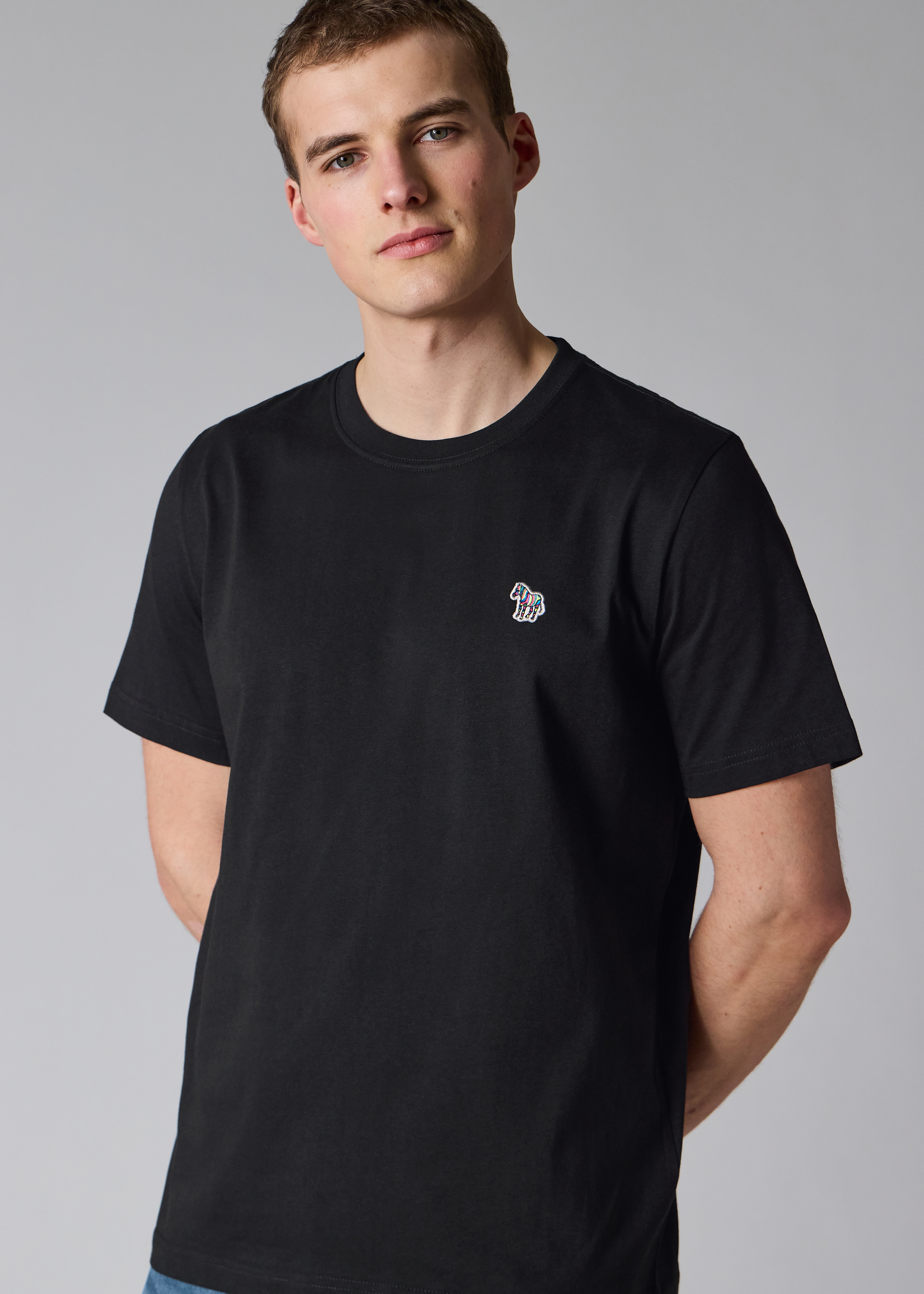 Black Cotton Zebra Logo T-Shirt