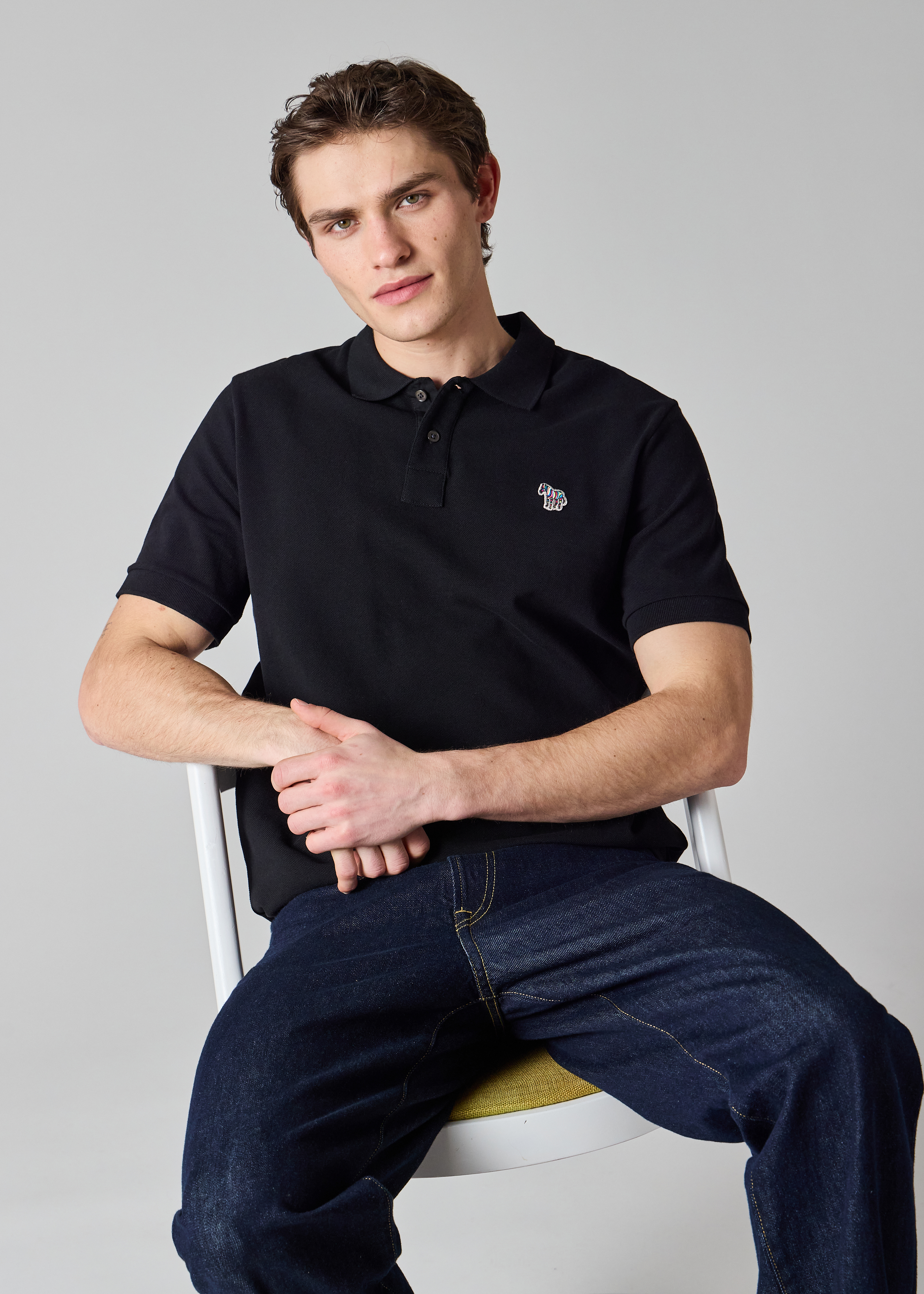 Men's Black Cotton-Piqué Zebra Logo Polo Shirt
