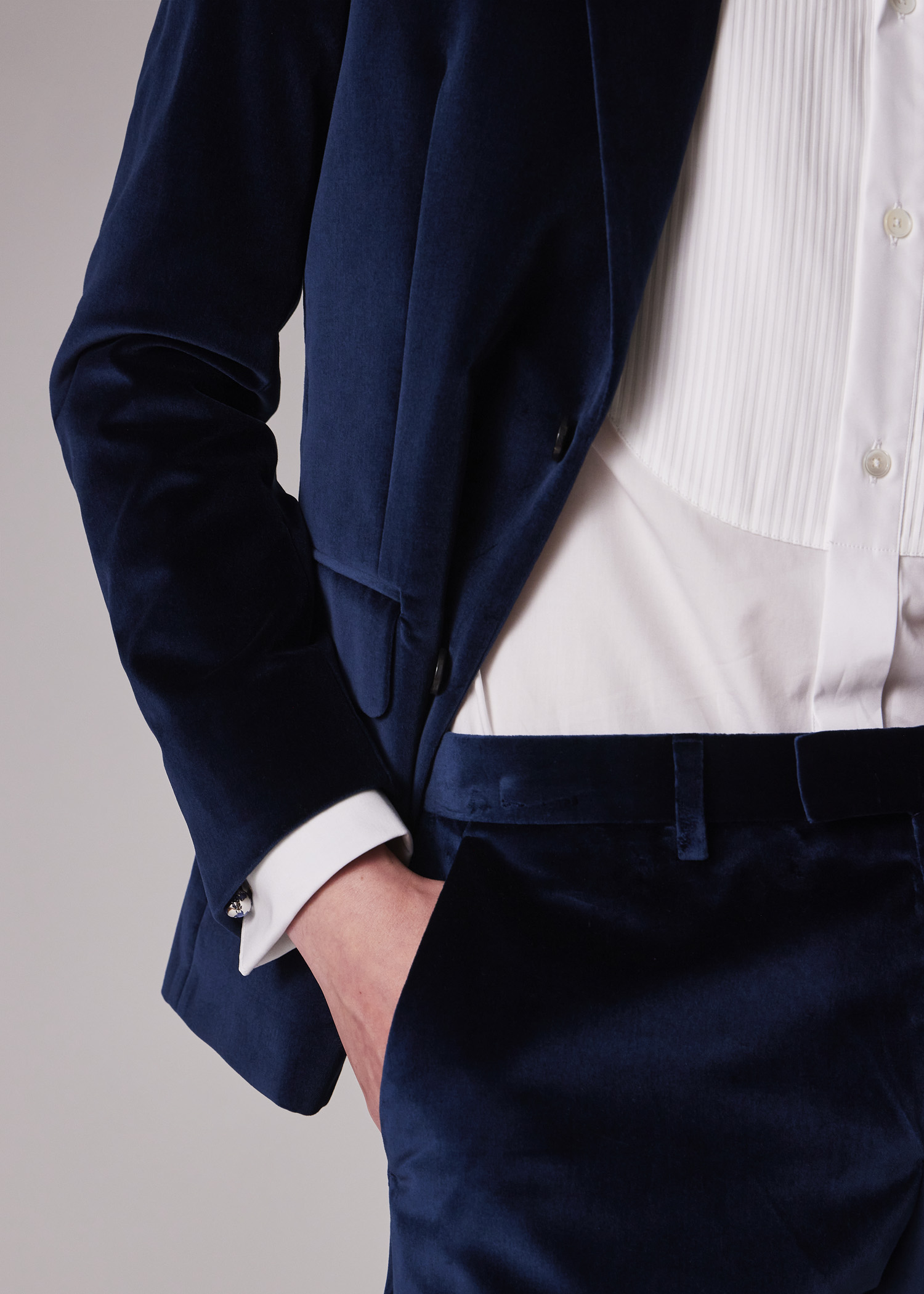 The Soho - Tailored-Fit Navy Velvet Blazer thumbnail 2