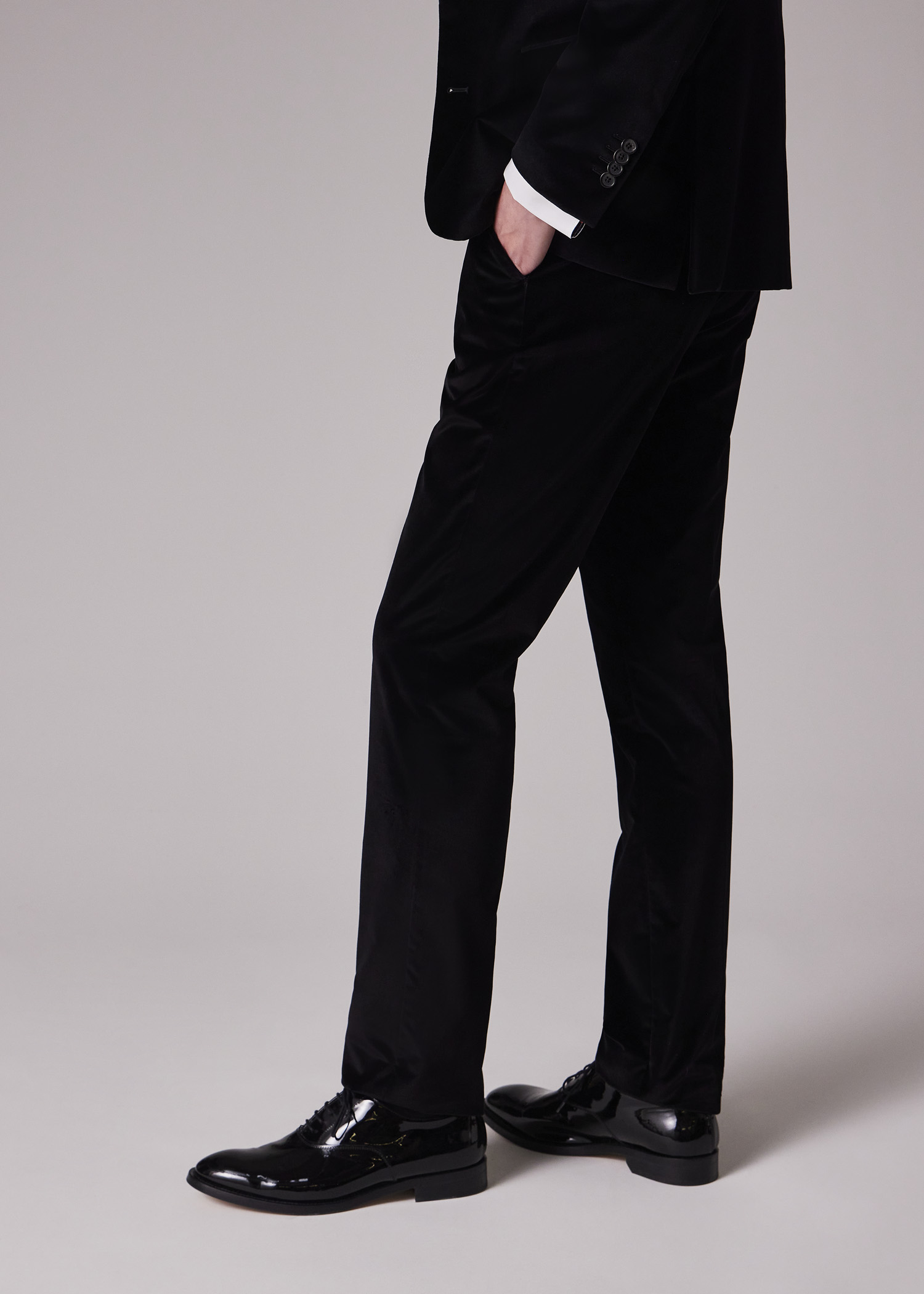 Slim-Fit Black Velvet Trousers thumbnail 3
